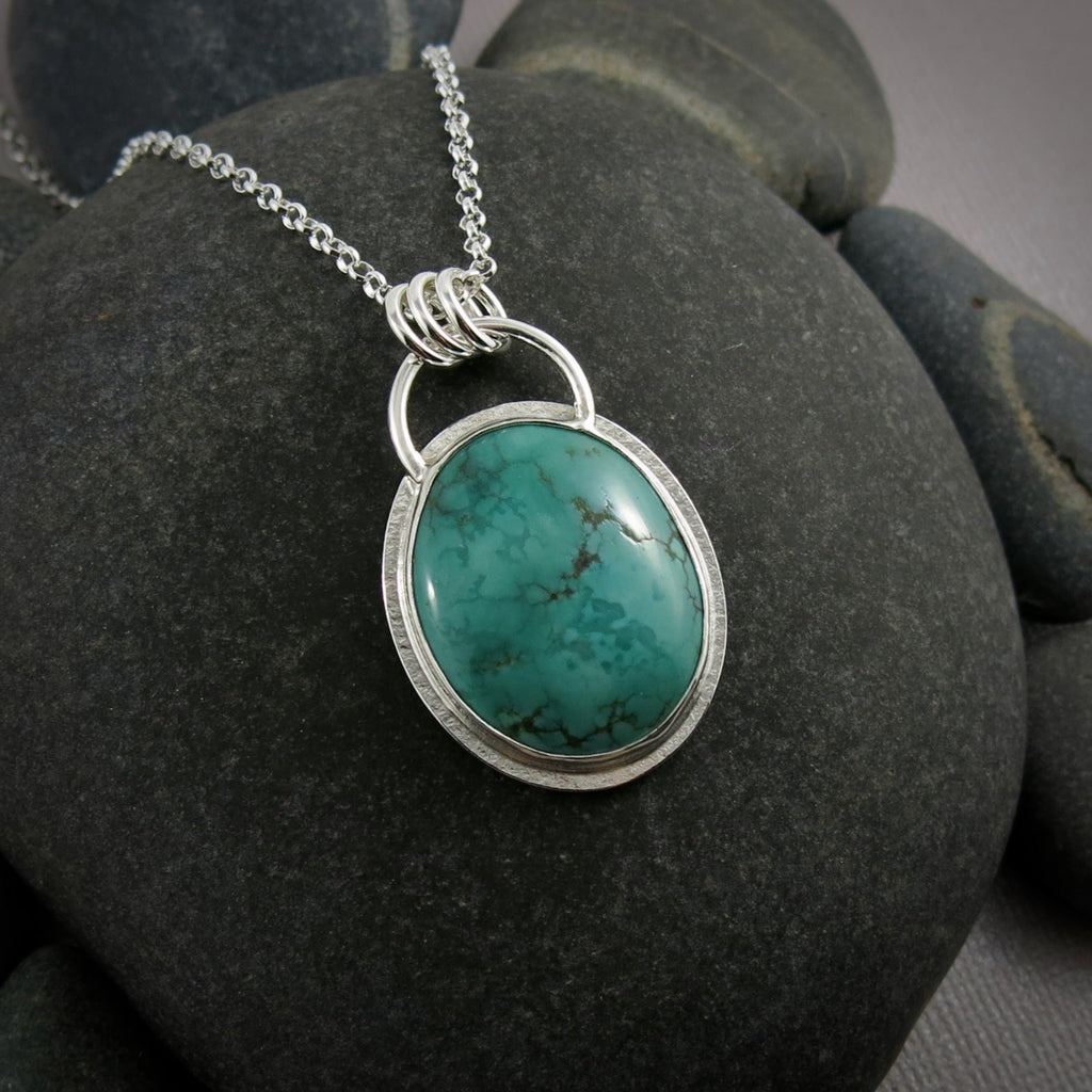Superbe pendentif turquoise bleu-vert du Hubei • Argent sterling • Collection Turquoise Bliss