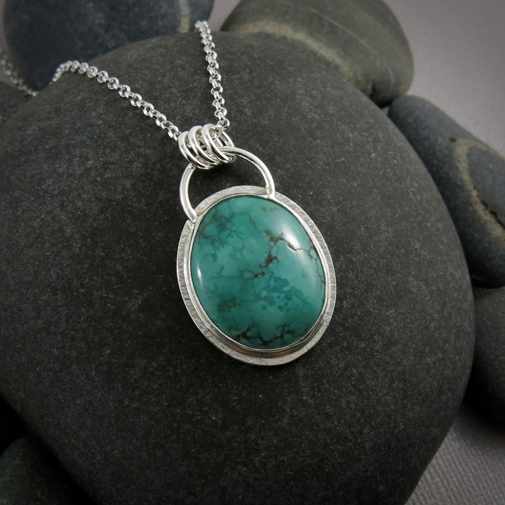 Superbe pendentif turquoise bleu-vert du Hubei • Argent sterling • Collection Turquoise Bliss