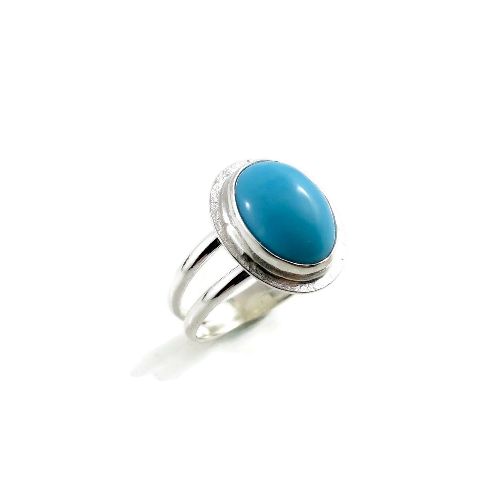 Bague ovale à halo turquoise à tige fendue • Argent sterling • Taille 7 • Collection Turquoise Bliss