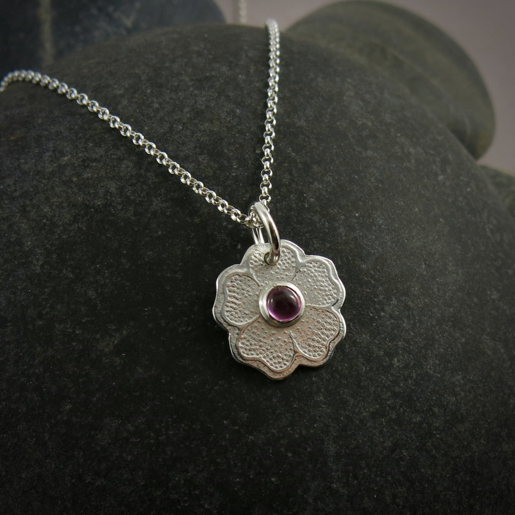 Pansy Pendant with Pink Sapphire • Sterling Silver