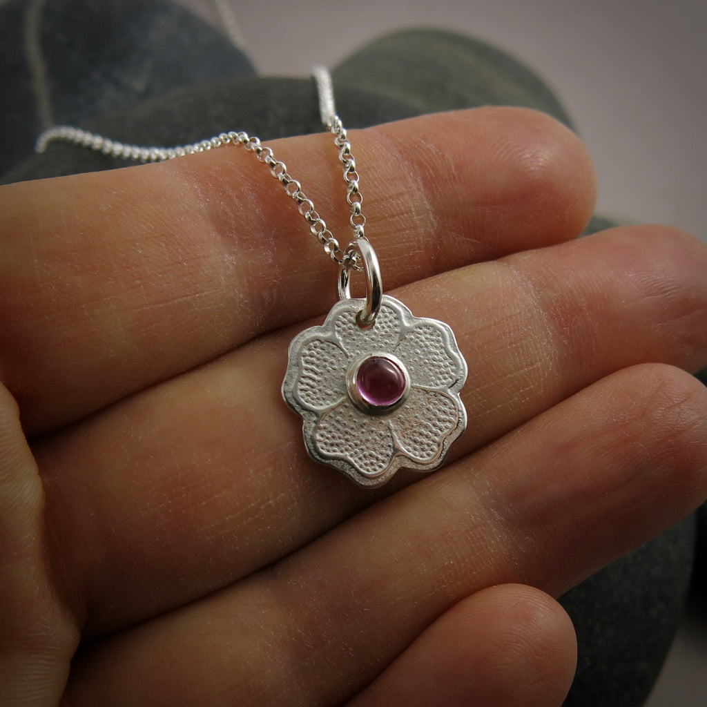Pansy Pendant with Pink Sapphire • Sterling Silver