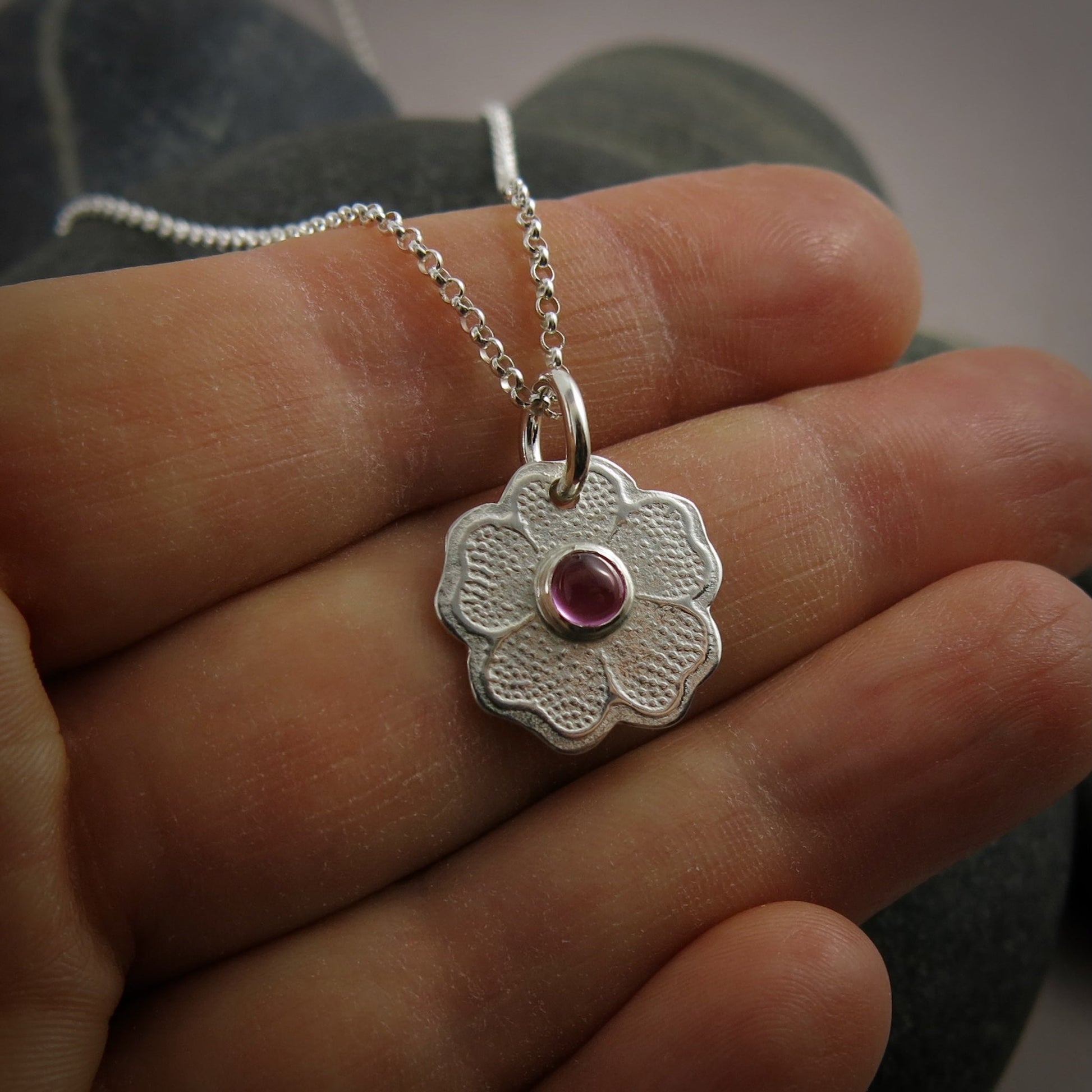 Pansy Pendant with Pink Sapphire • Sterling Silver