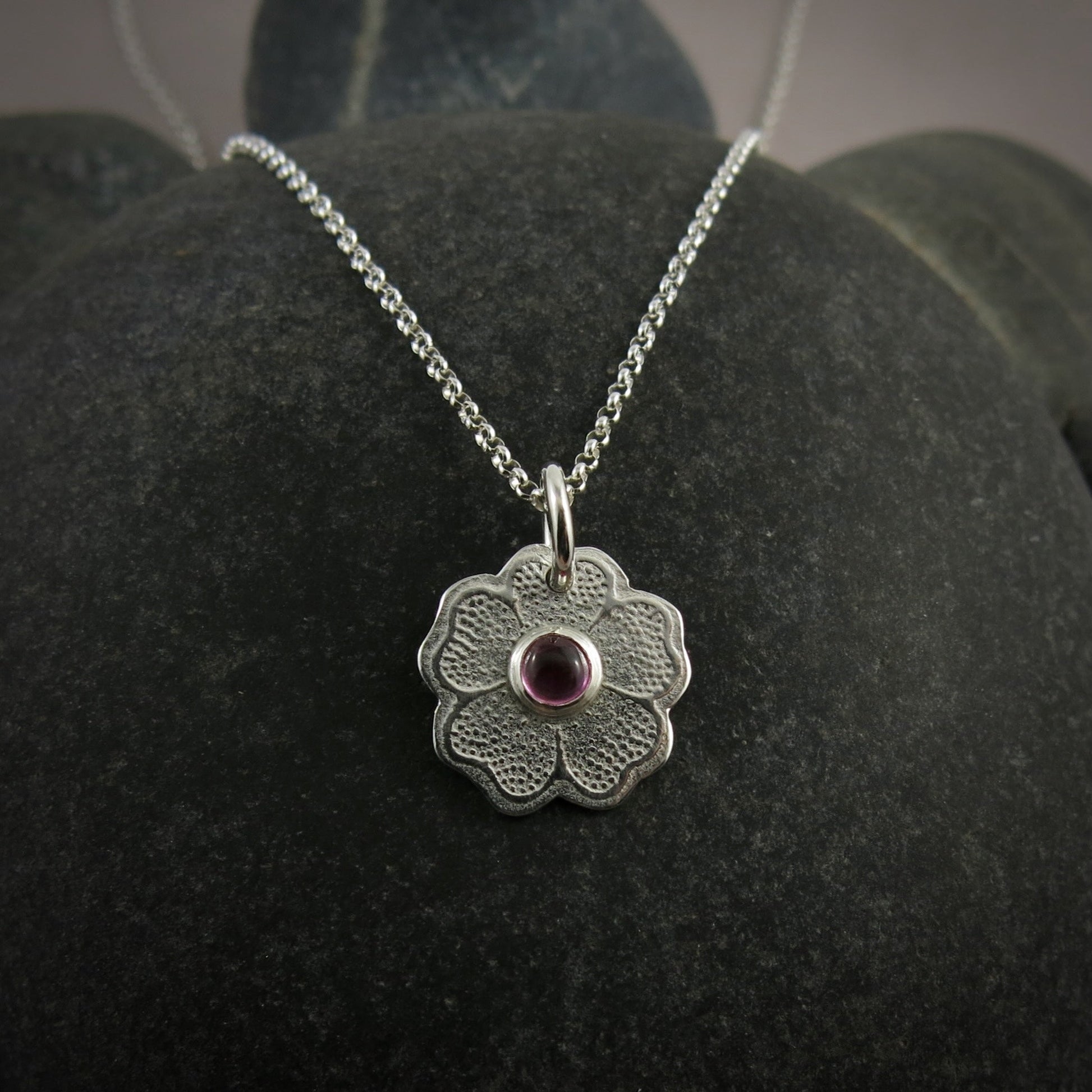 Pansy Pendant with Pink Sapphire • Sterling Silver