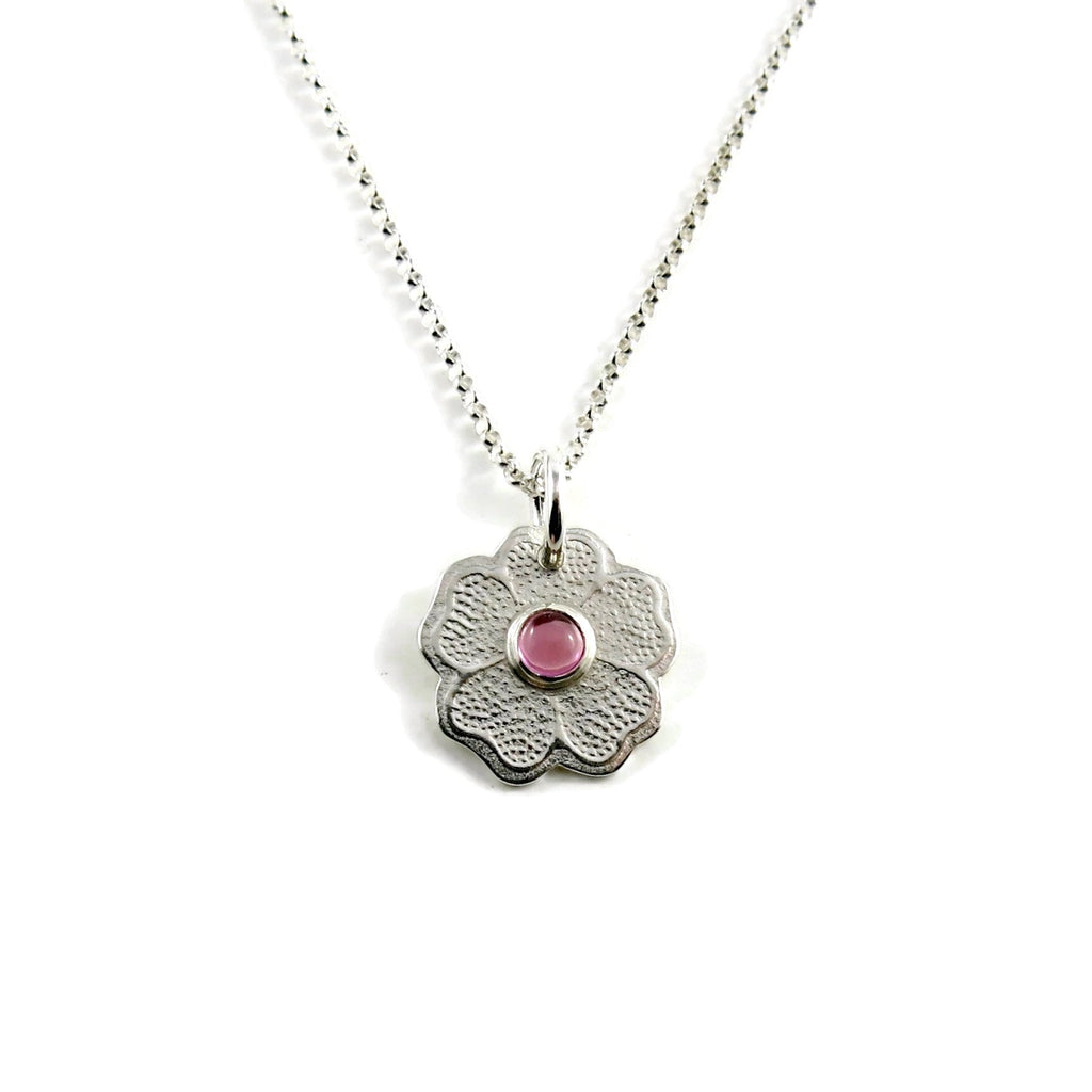 Pansy Pendant with Pink Sapphire • Sterling Silver