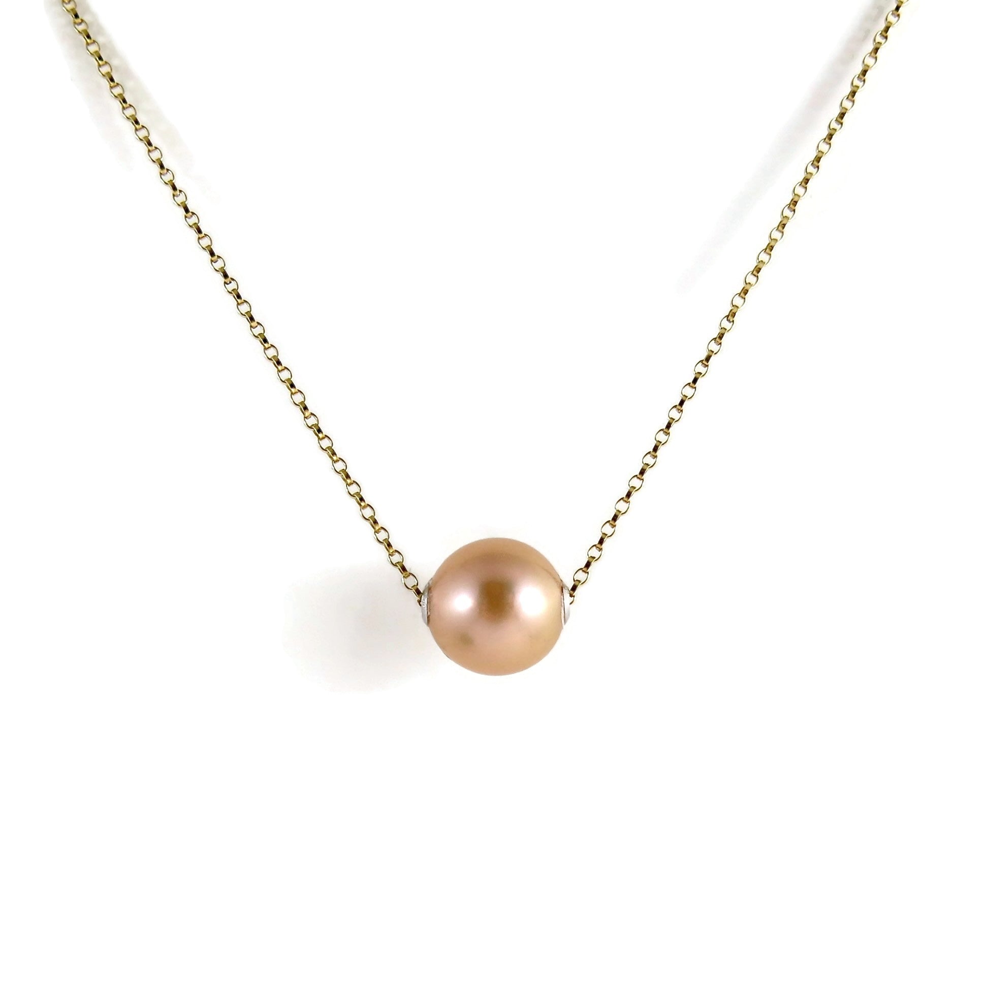 Collier coulissant en perles Edison rose pêche • Chaîne en or rempli 14 carats ou en argent sterling