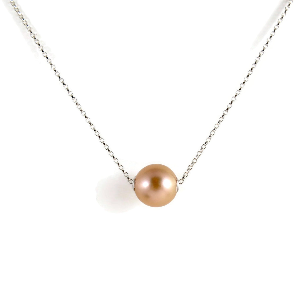 Collier coulissant en perles Edison rose pêche • Chaîne en or rempli 14 carats ou en argent sterling