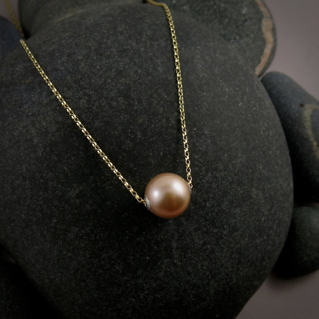 Collier coulissant en perles Edison rose pêche • Chaîne en or rempli 14 carats ou en argent sterling