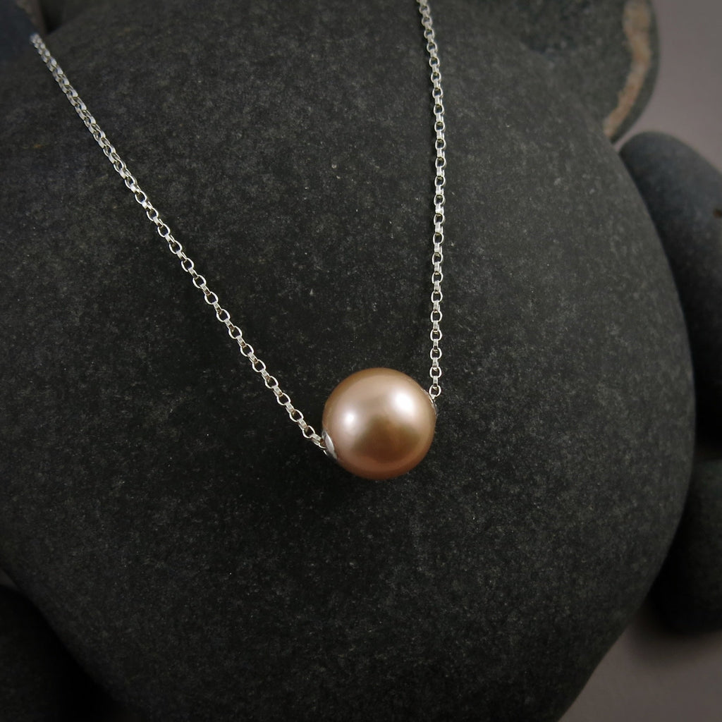 Collier coulissant en perles Edison rose pêche • Chaîne en or rempli 14 carats ou en argent sterling