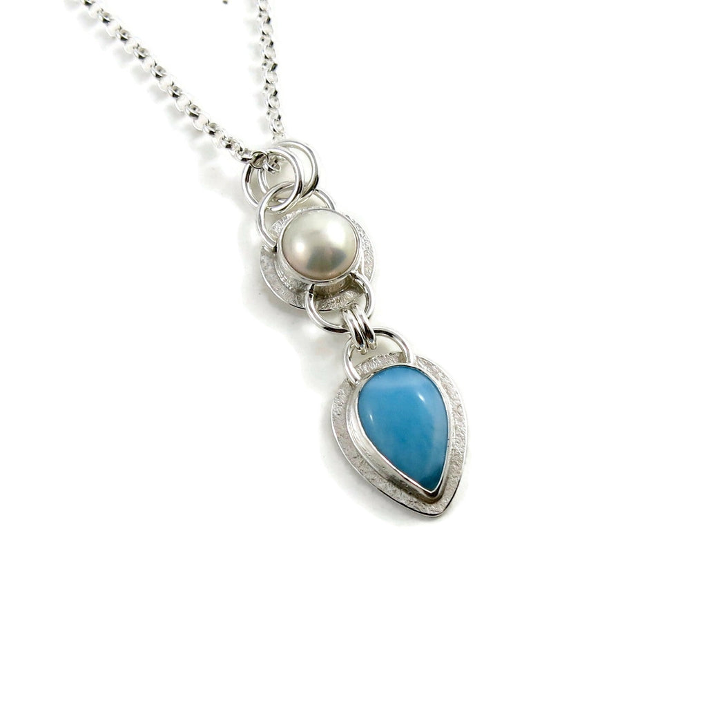 Collier Larimar et Perles • Argent Sterling