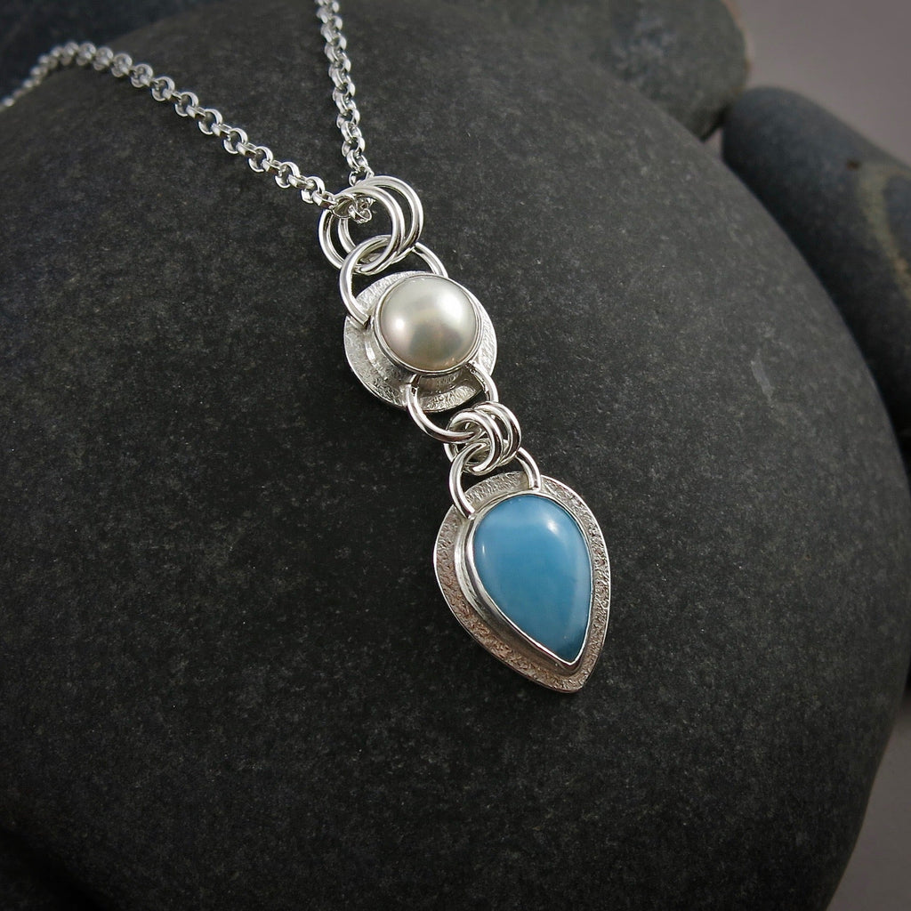 Collier Larimar et Perles • Argent Sterling