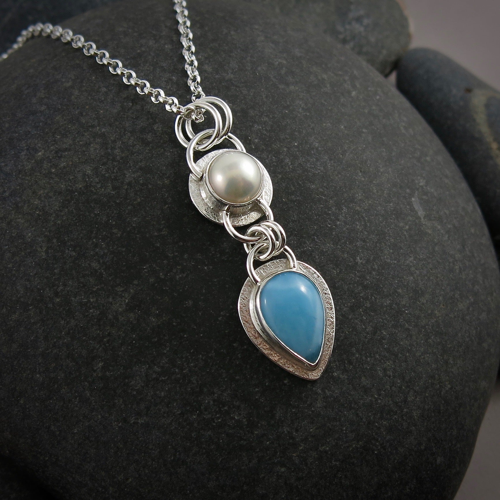 Collier Larimar et Perles • Argent Sterling