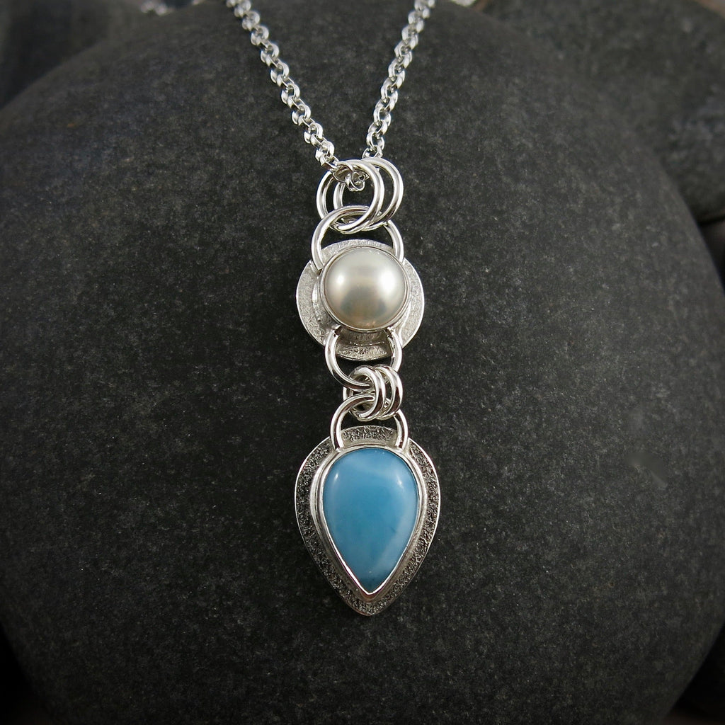 Collier Larimar et Perles • Argent Sterling