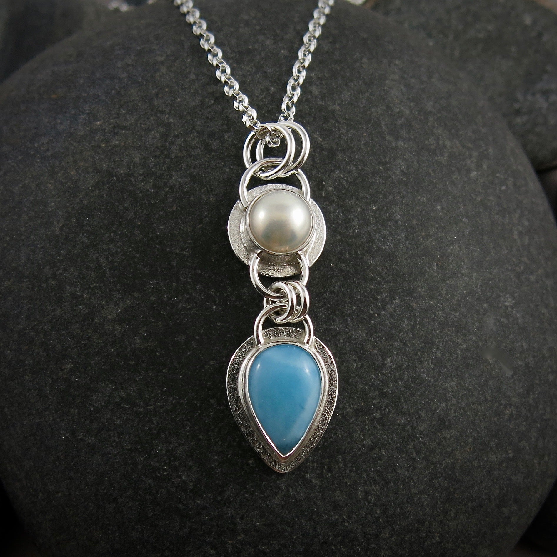 Collier Larimar et Perles • Argent Sterling