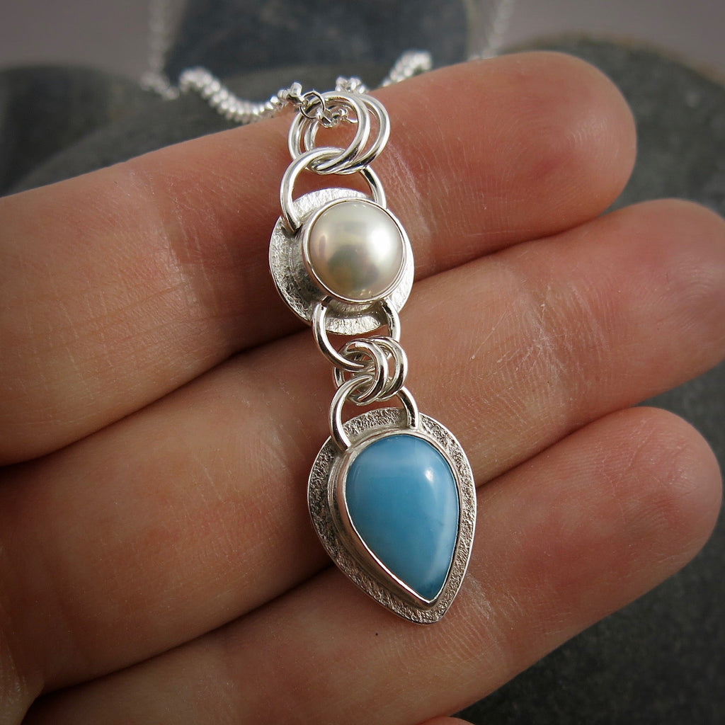 Collier Larimar et Perles • Argent Sterling