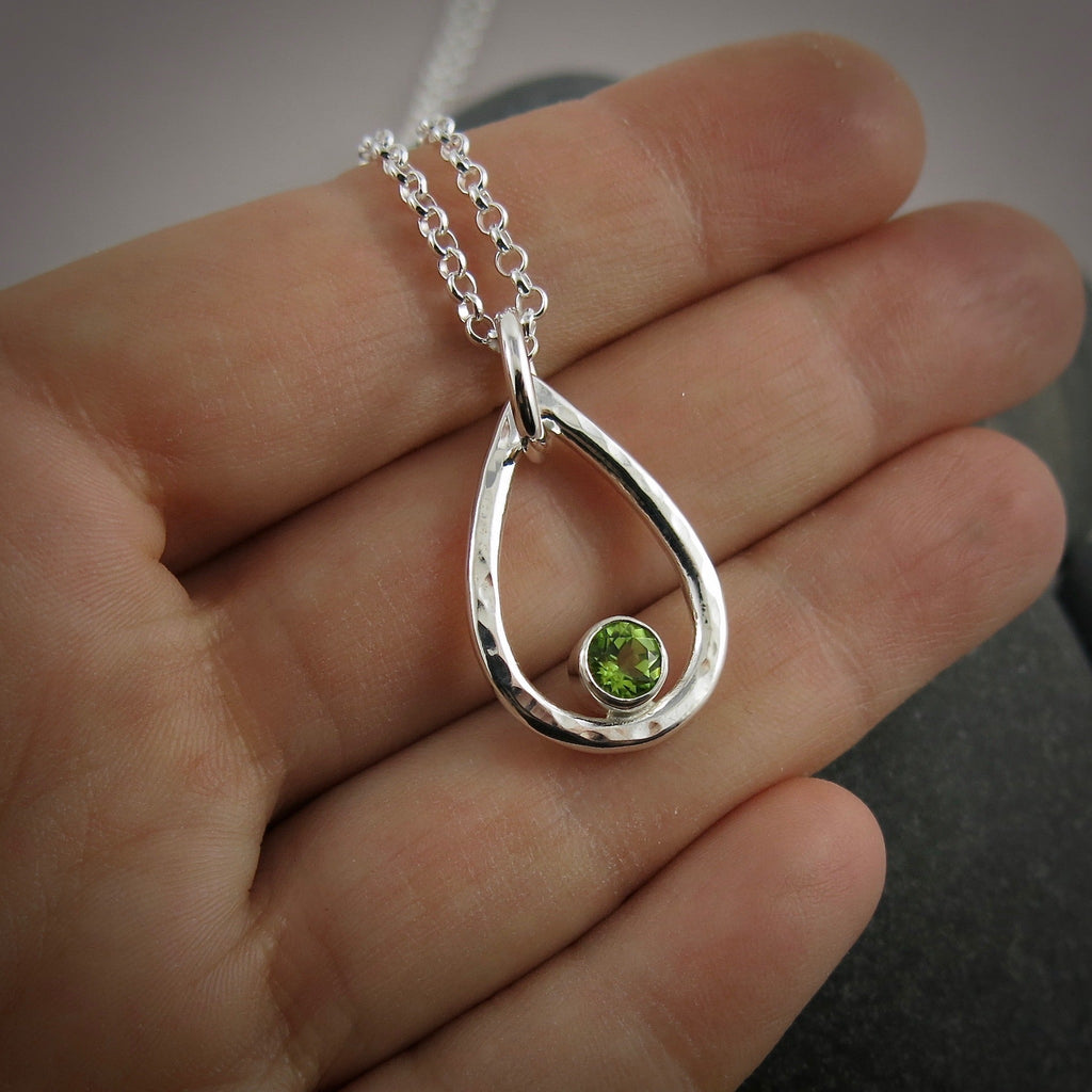Collier goutte de pluie péridot • Argent sterling