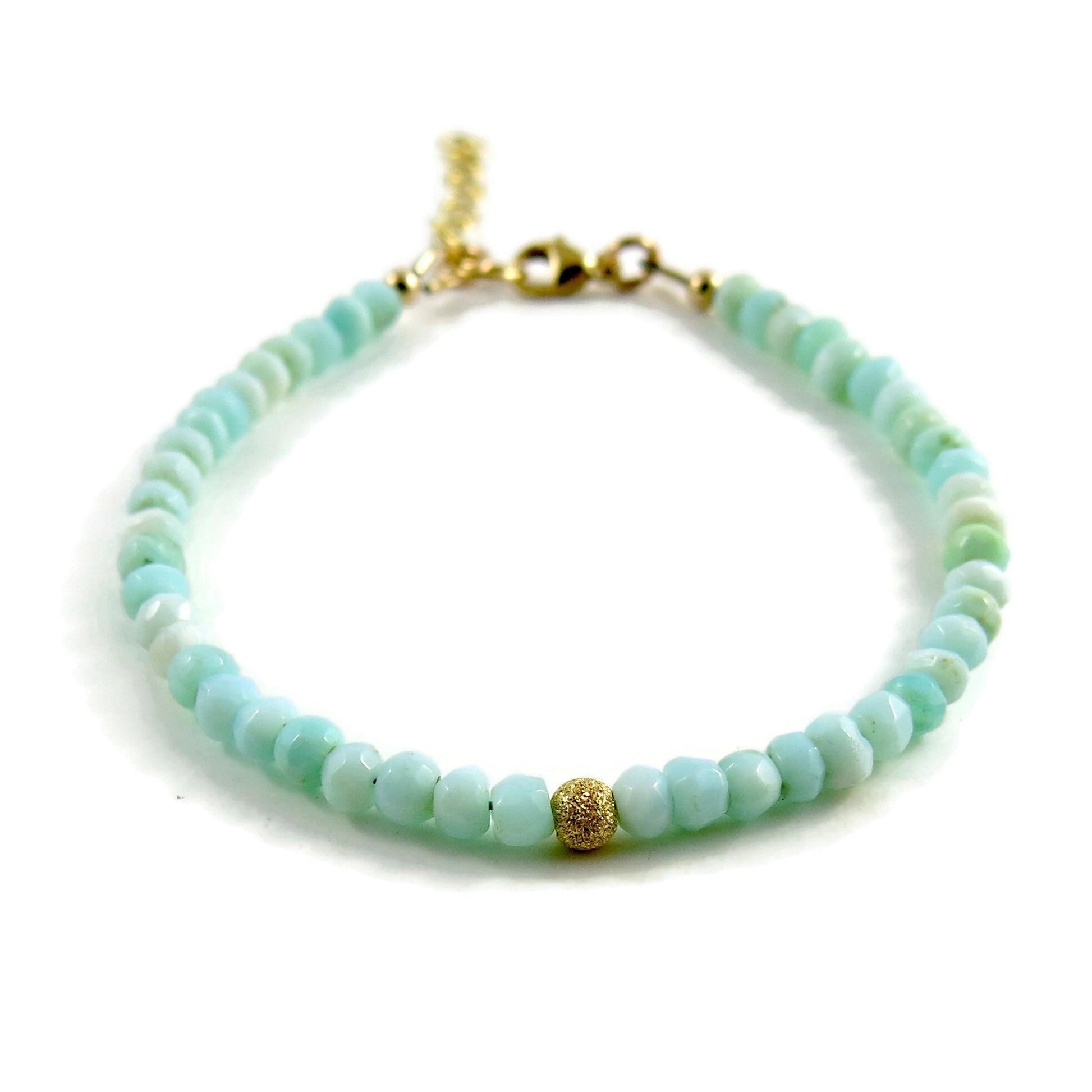 Bracelet réglable en perles d'opale bleue • Or 14 carats ou argent sterling