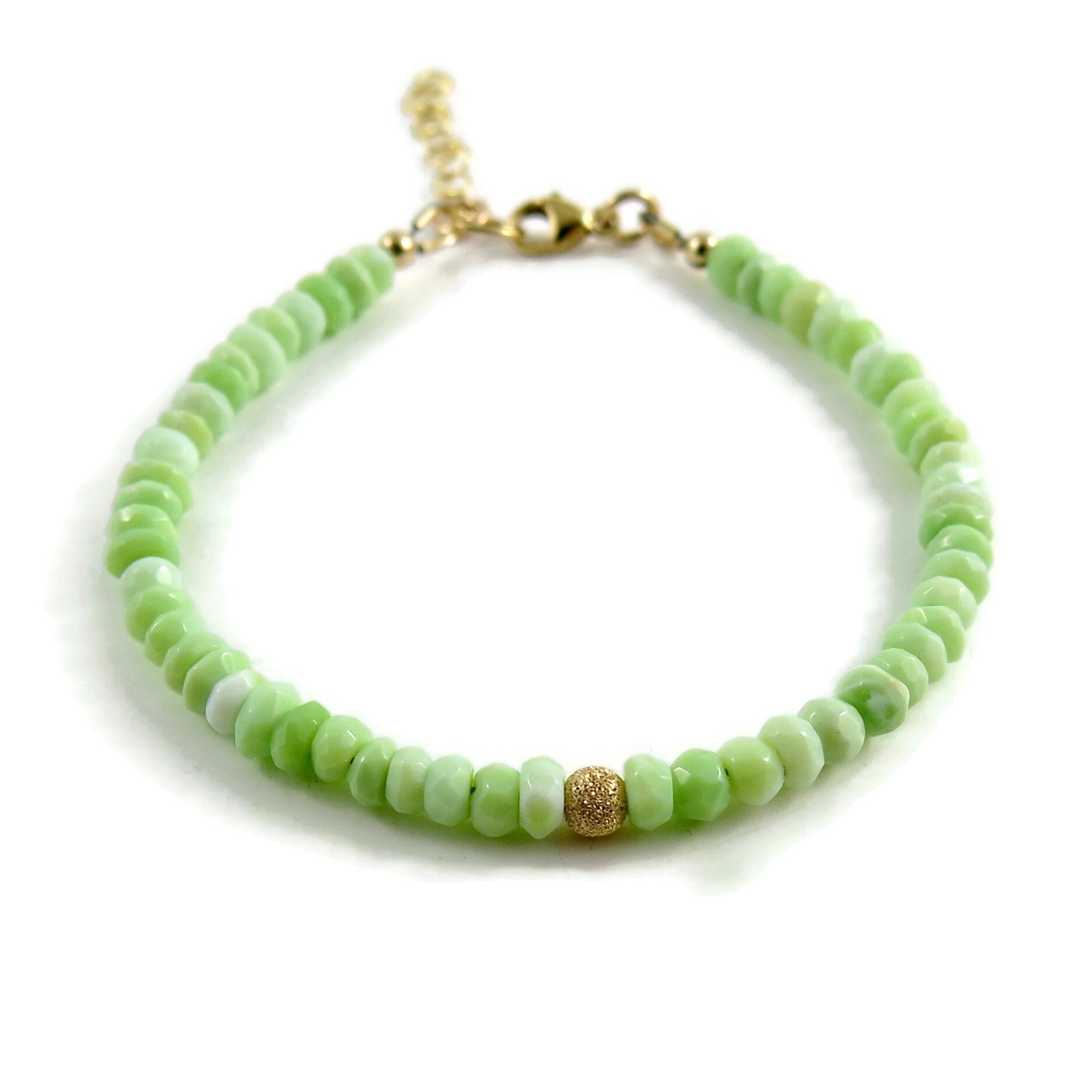 Bracelet réglable en perles d'opale verte • Or 14 carats ou argent sterling