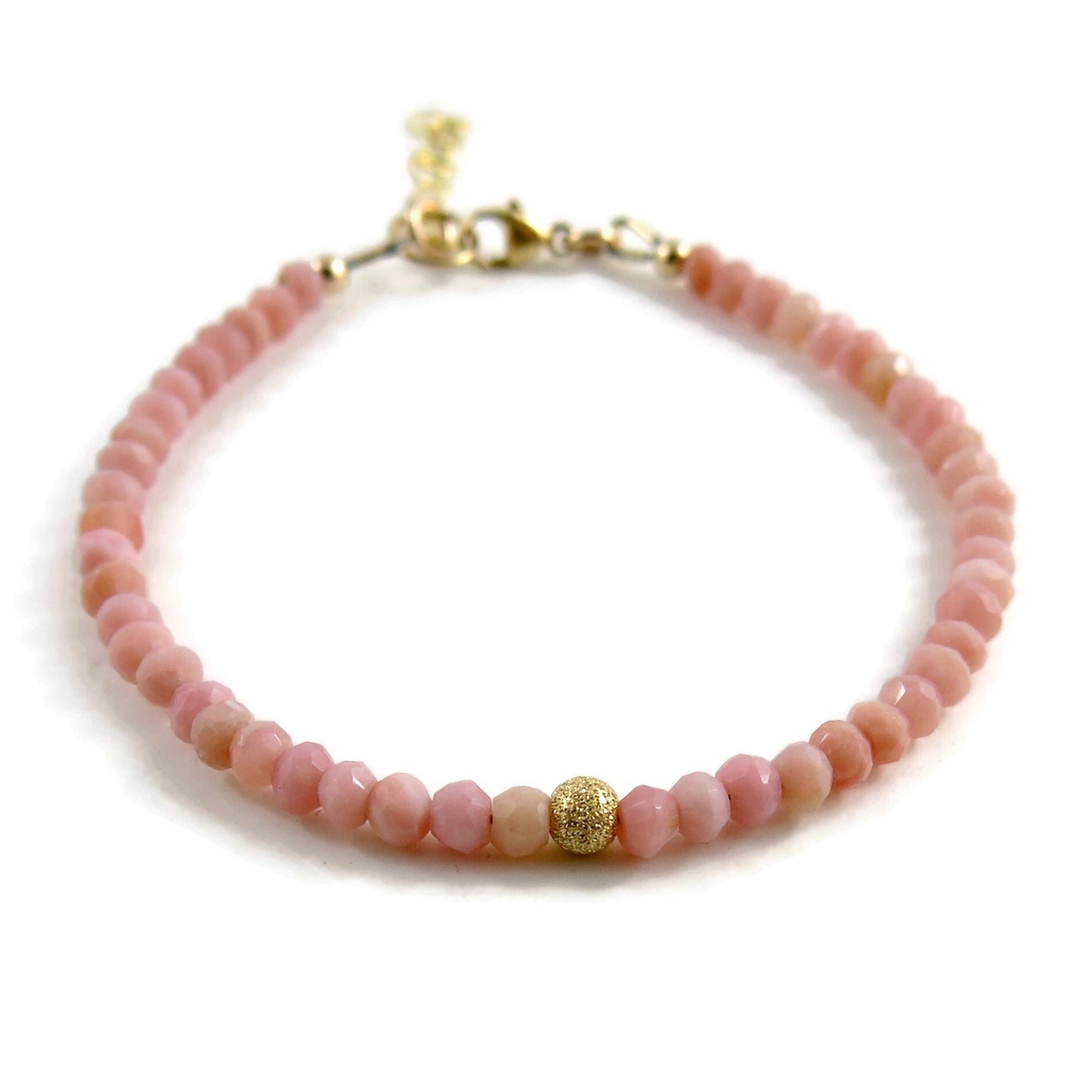 Bracelet réglable en perles d'opale rose • Or 14 carats ou argent sterling