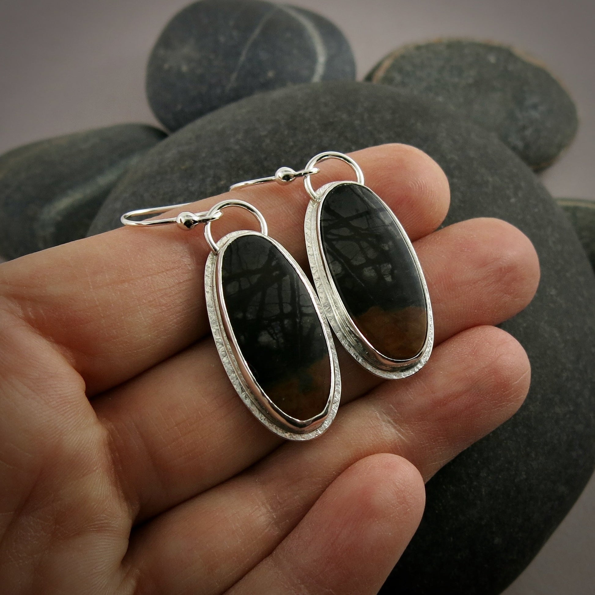 Boucles d'oreilles en jaspe Picasso • Argent sterling