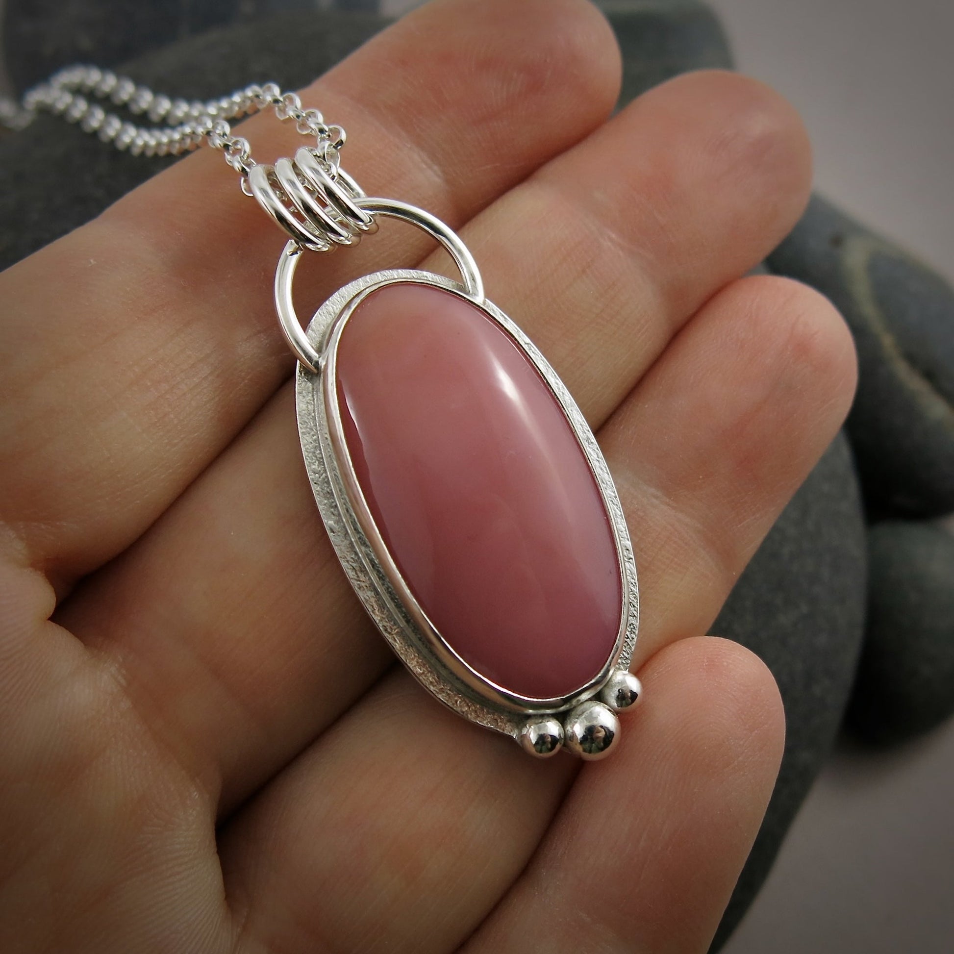 Collier Halo Opale Rose • Argent Sterling