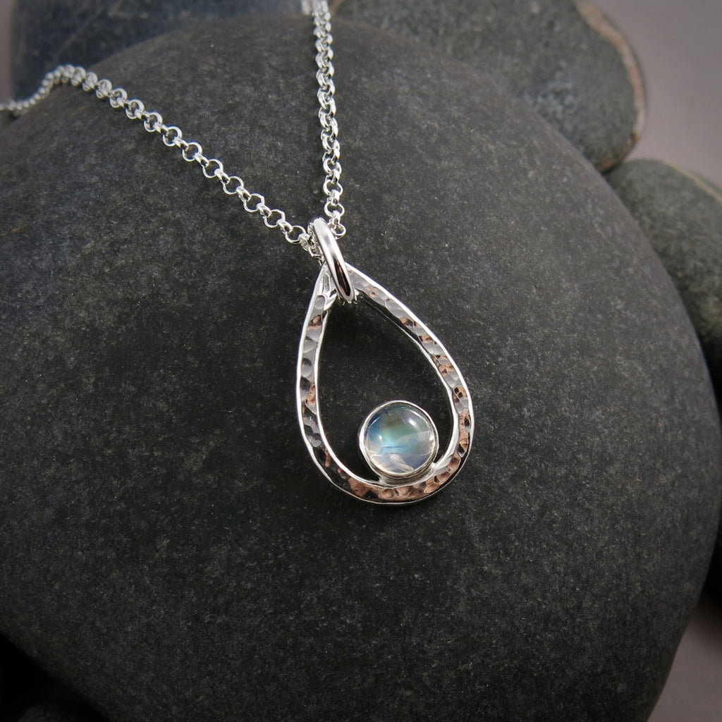 Rainbow Moonstone Raindrop Pendant  • Sterling Silver