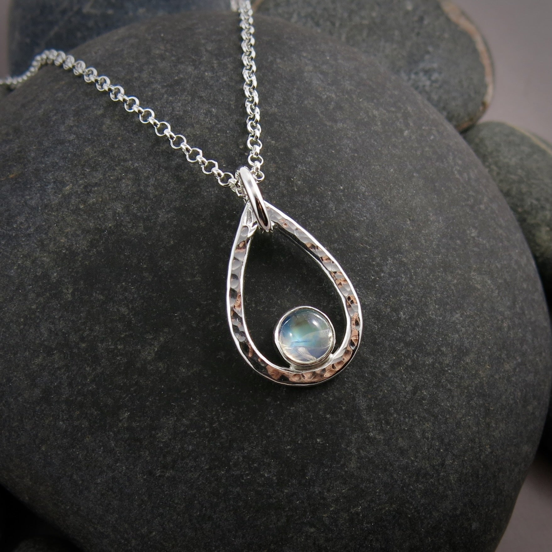 Rainbow Moonstone Raindrop Pendant  • Sterling Silver