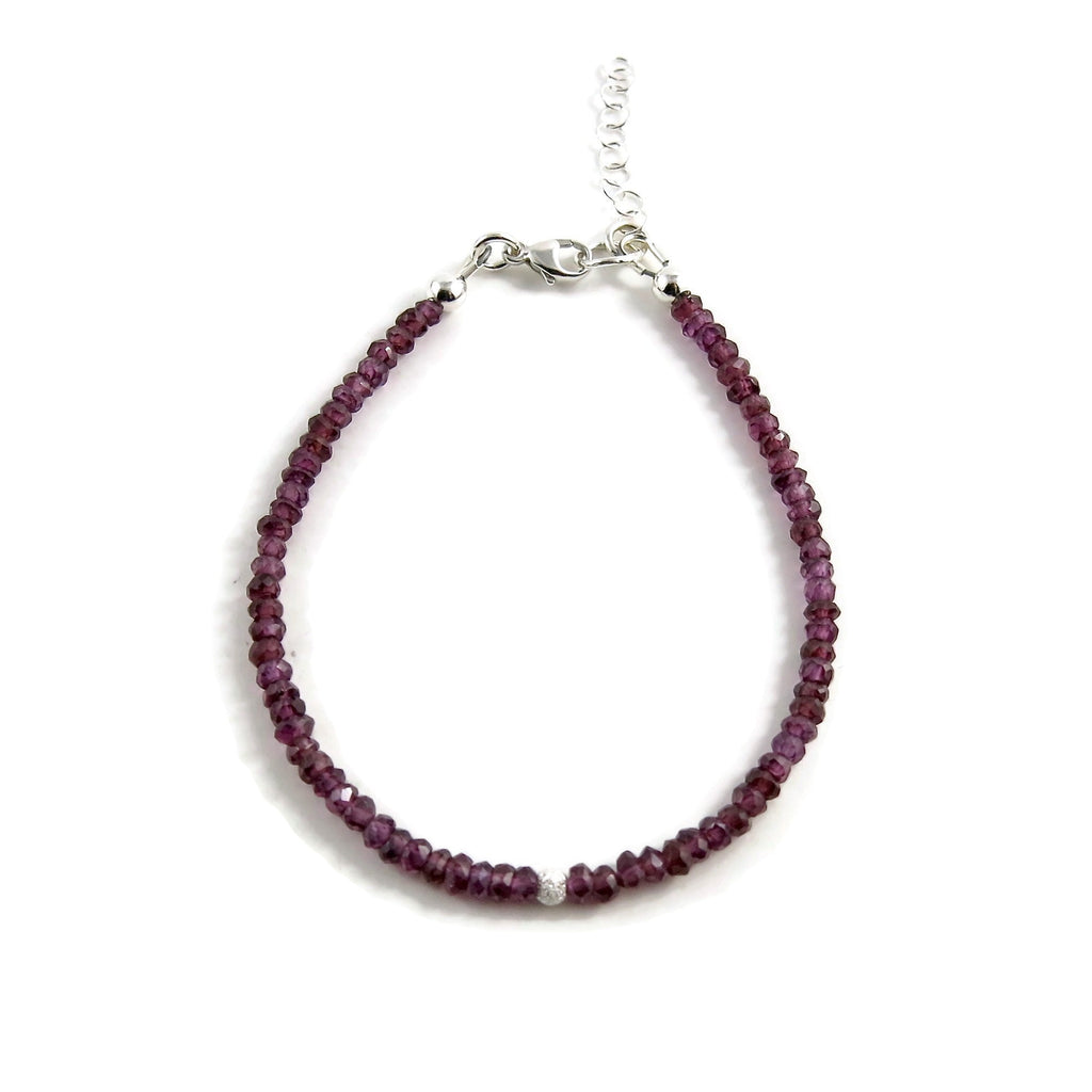 Bracelet réglable en perles de grenat • Or 14 carats ou argent sterling