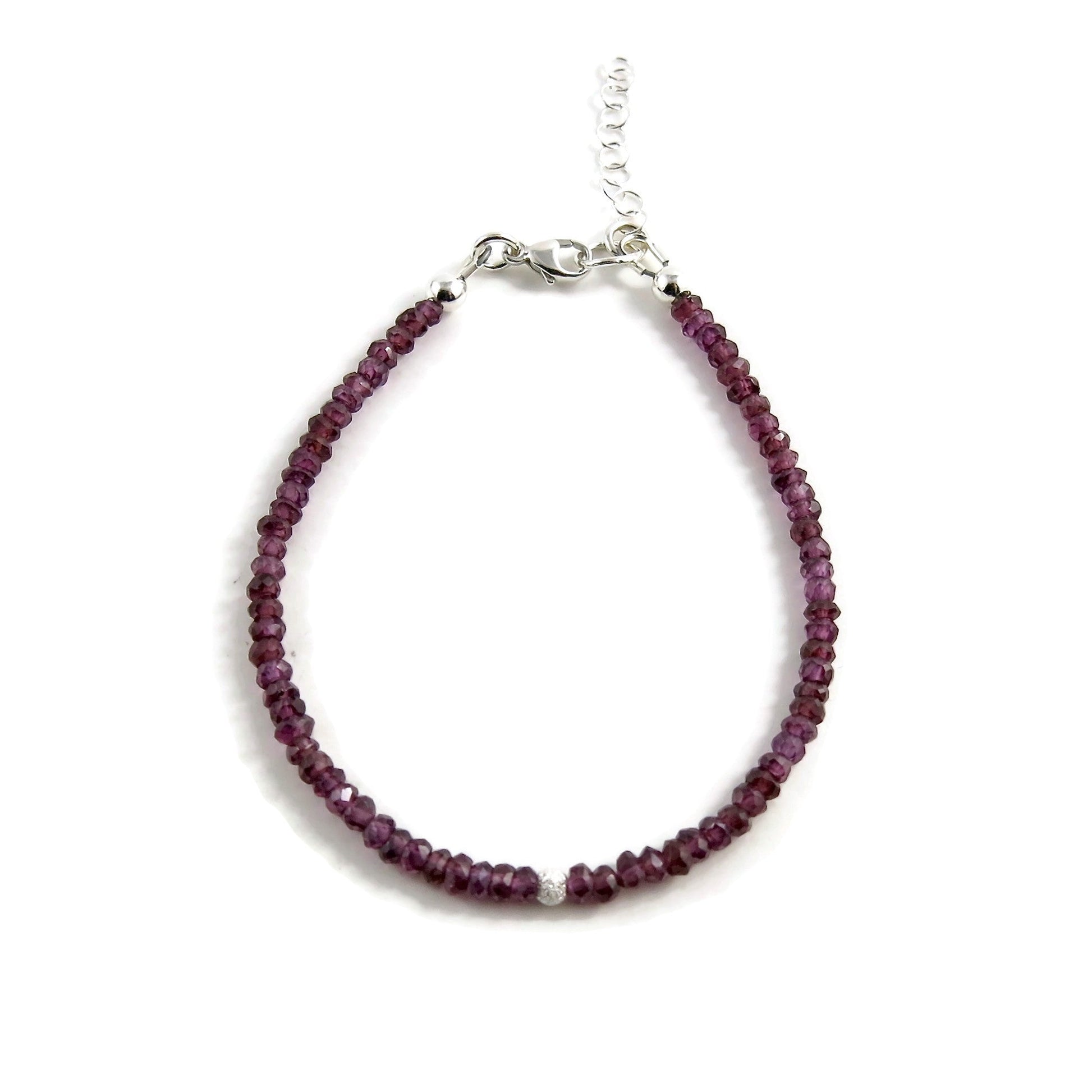 Bracelet réglable en perles de grenat • Or 14 carats ou argent sterling