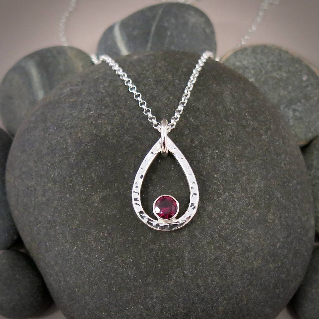 Rhodolite Garnet Raindrop Pendant • Sterling Silver