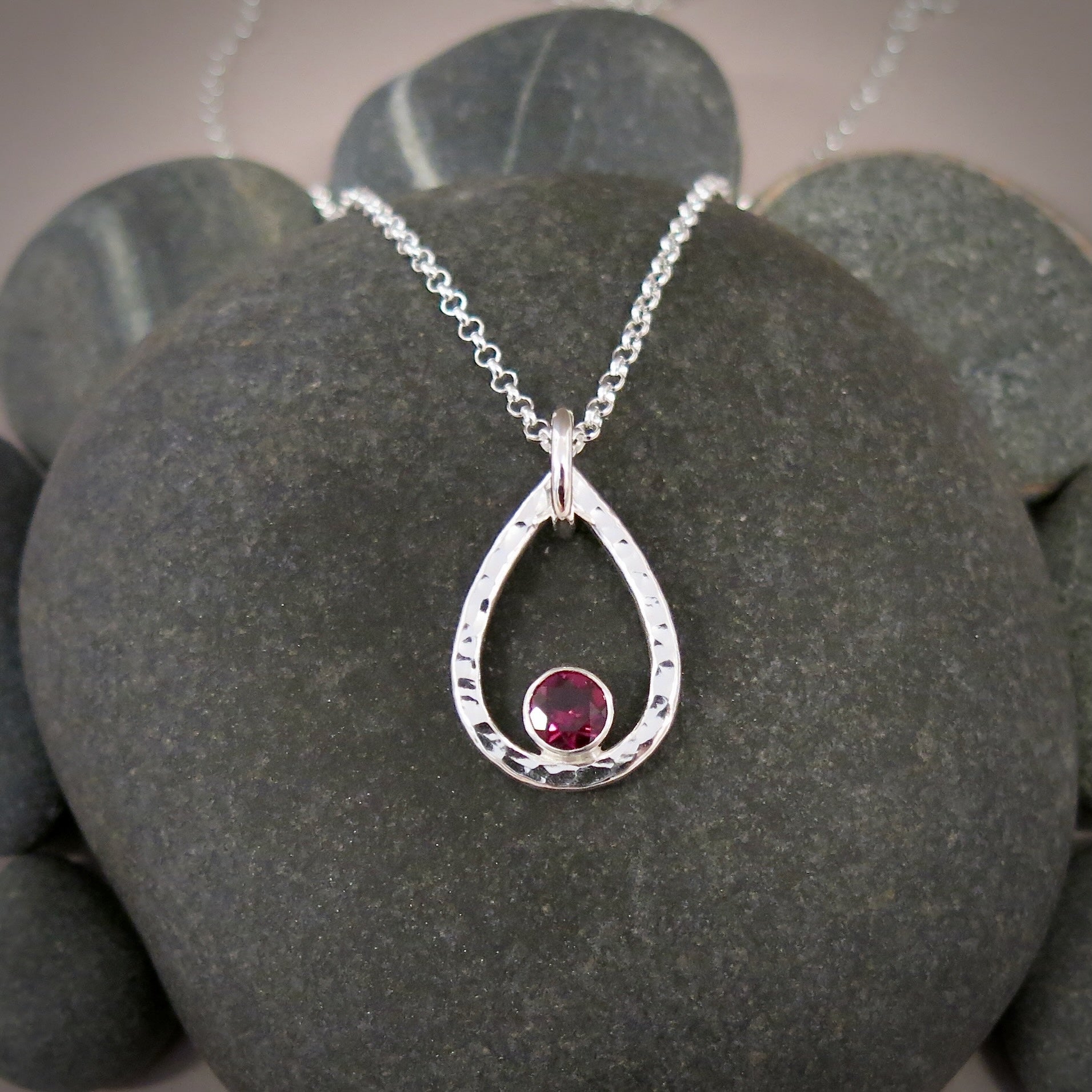 Rhodolite Garnet Raindrop Pendant • Sterling Silver