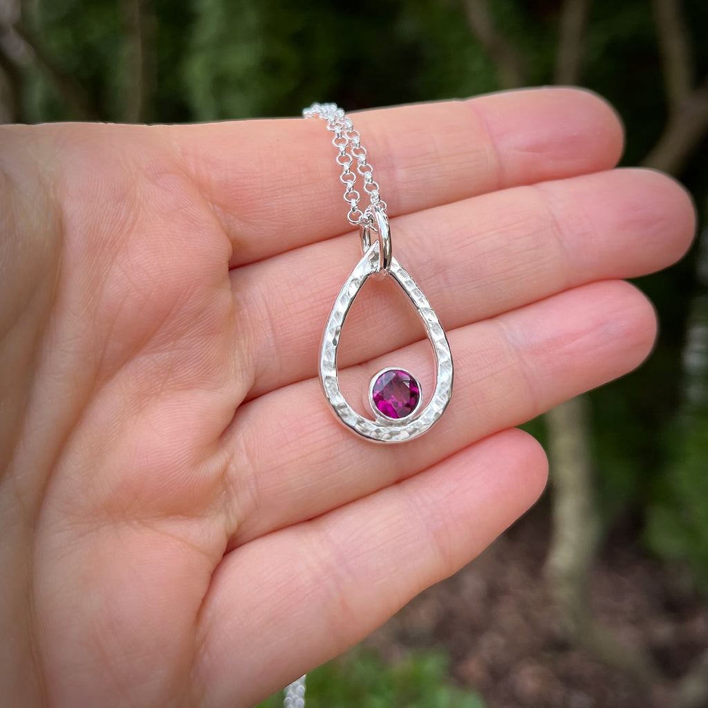 Rhodolite Garnet Raindrop Pendant • Sterling Silver