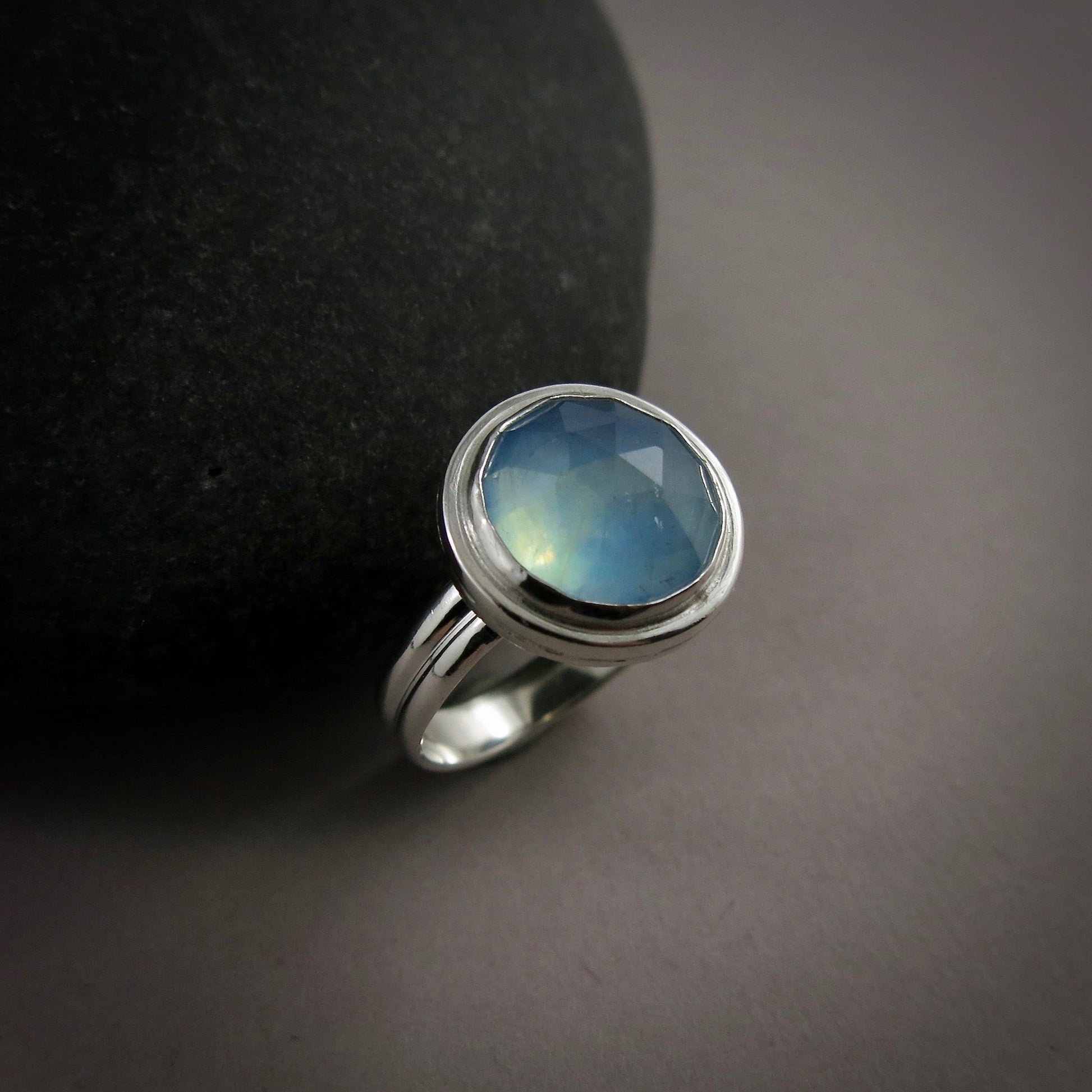 Bague aigue-marine taille rose • Argent sterling • Taille 8