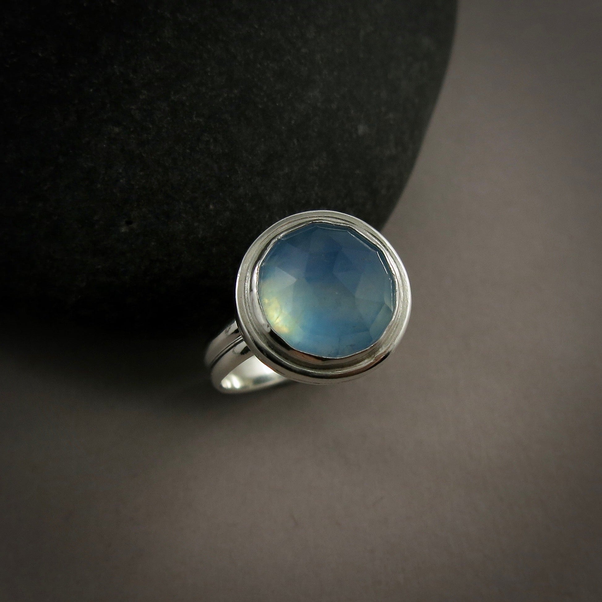 Bague aigue-marine taille rose • Argent sterling • Taille 8