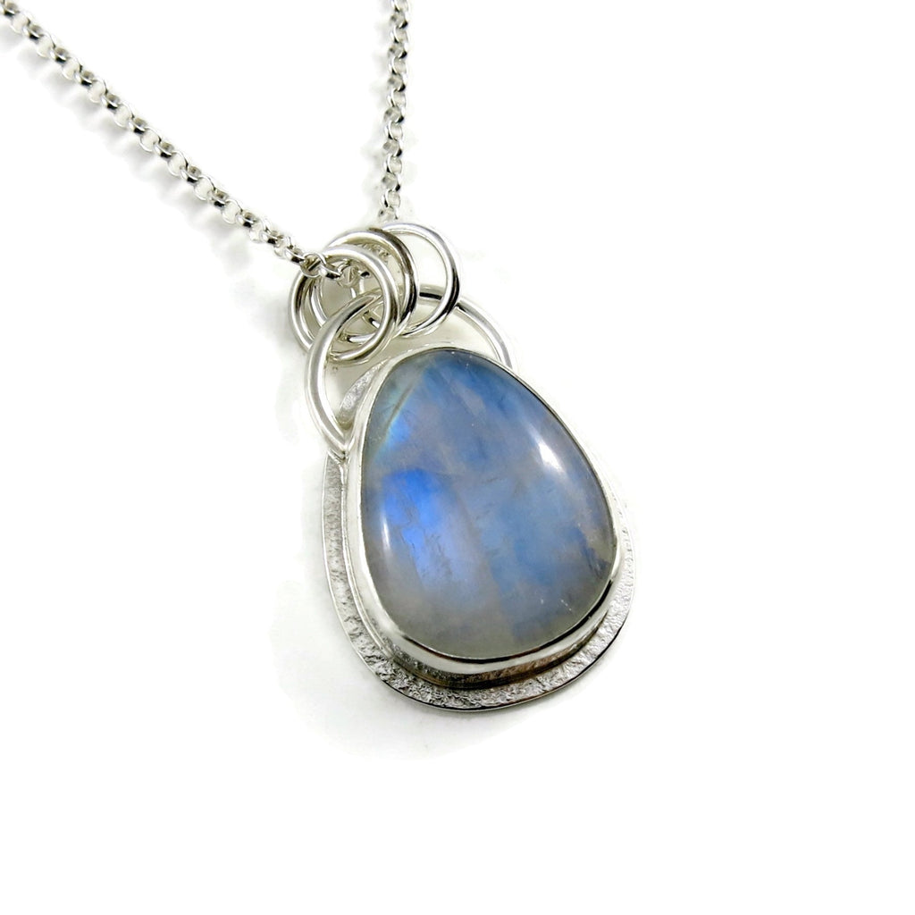 Rounded Teardrop Rainbow Moonstone Pendant  • Sterling Silver