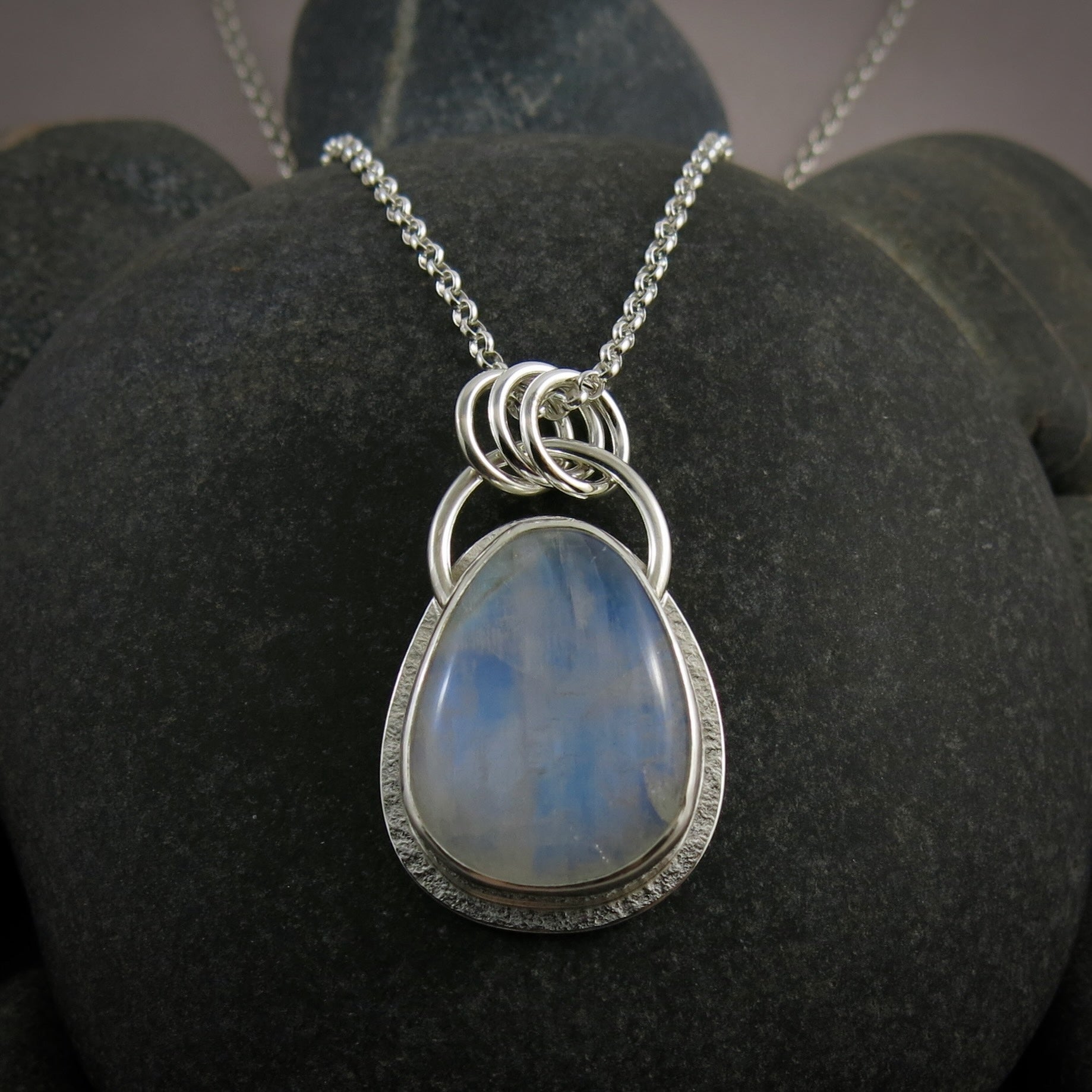 Rounded Teardrop Rainbow Moonstone Pendant  • Sterling Silver