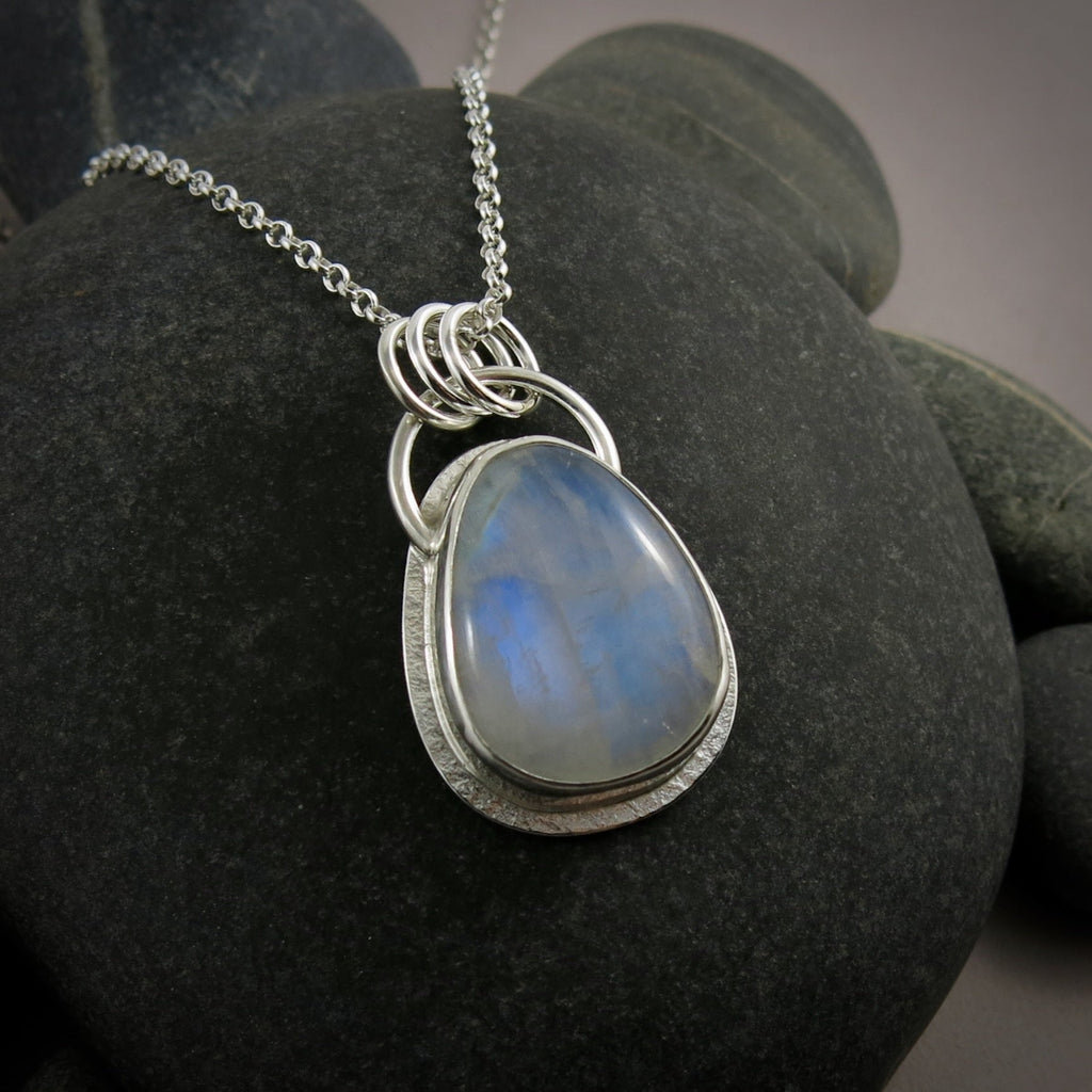 Rounded Teardrop Rainbow Moonstone Pendant  • Sterling Silver