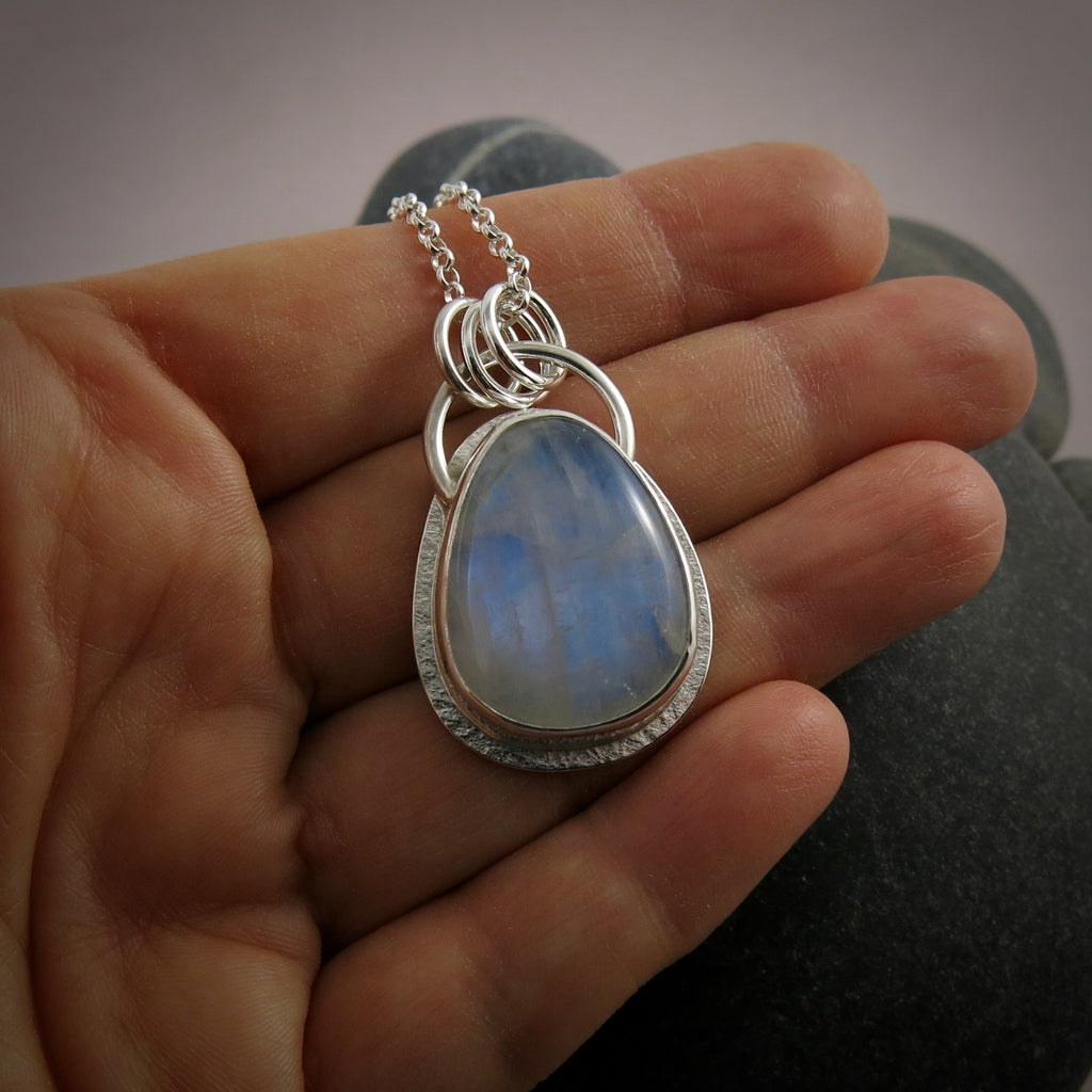Rounded Teardrop Rainbow Moonstone Pendant  • Sterling Silver