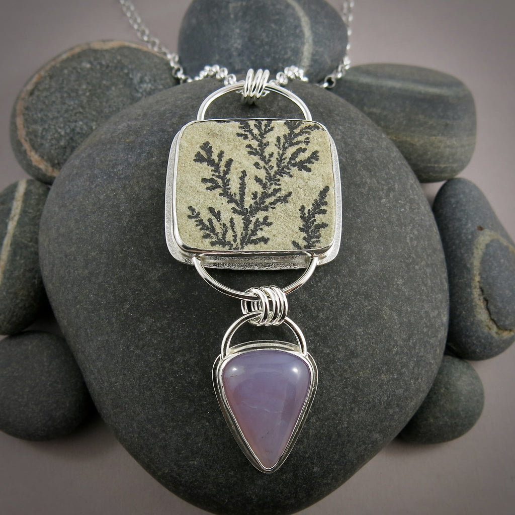 Collier Secret Grove • Agate dendritique brute et agate bleu houx • Argent sterling • Collection Scenic Wonders