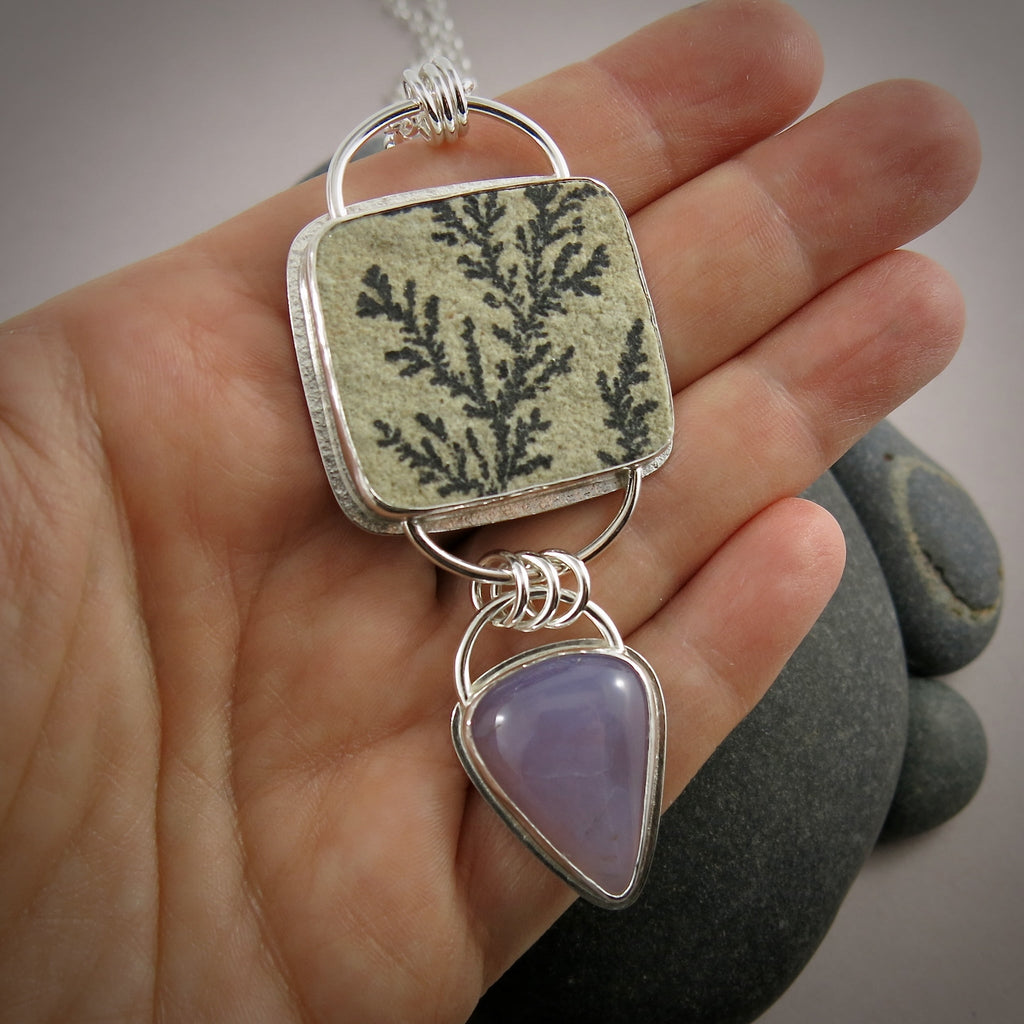 Collier Secret Grove • Agate dendritique brute et agate bleu houx • Argent sterling • Collection Scenic Wonders