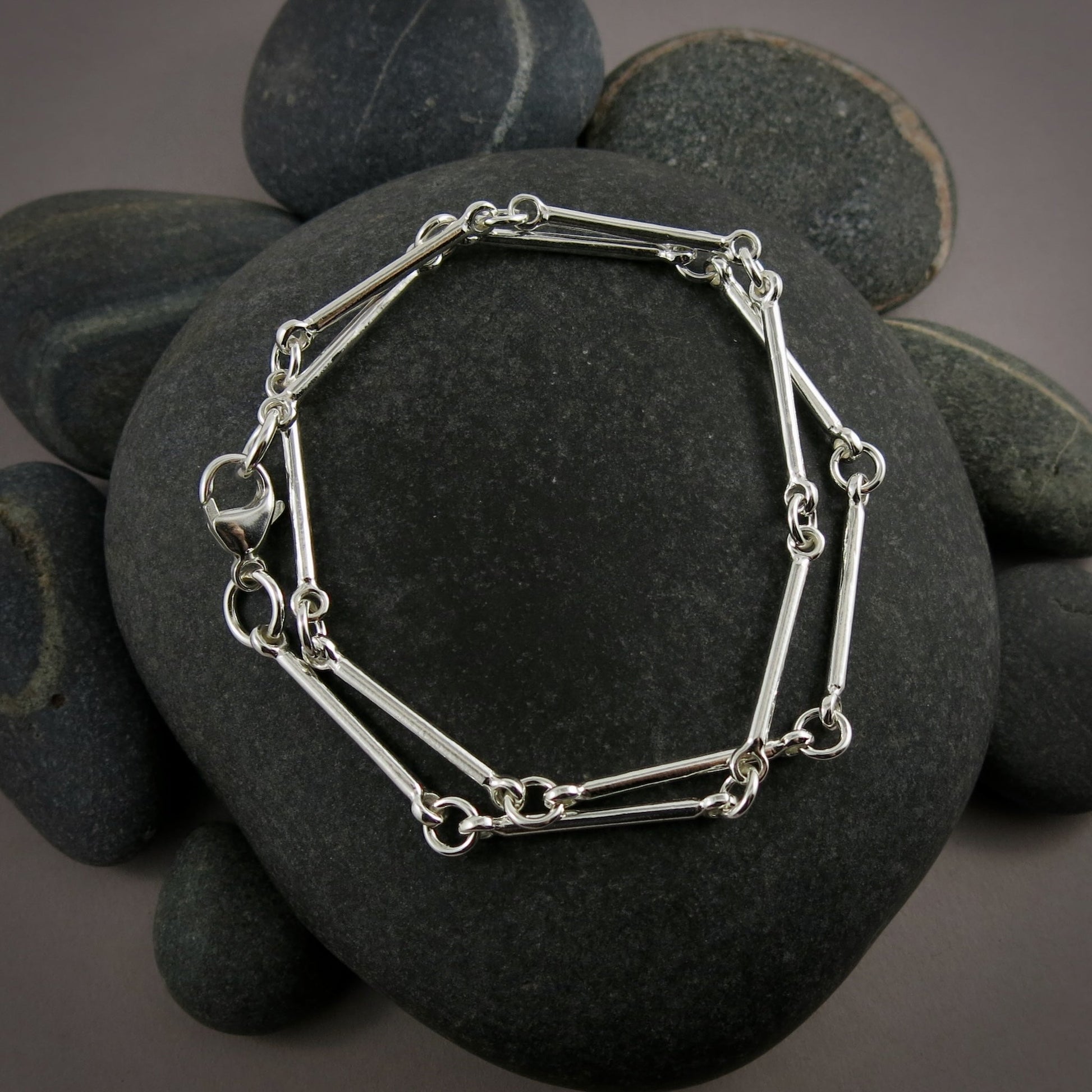 Bracelet à maillons en chaîne en argent • Bracelet double tour en barre minimaliste léger