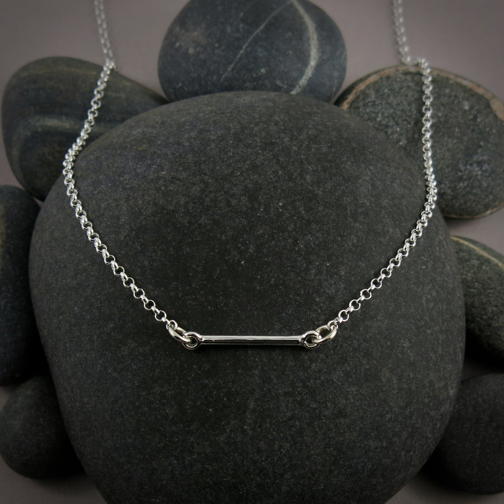 Collier à barre en argent • Collier à barre unique minimaliste et léger