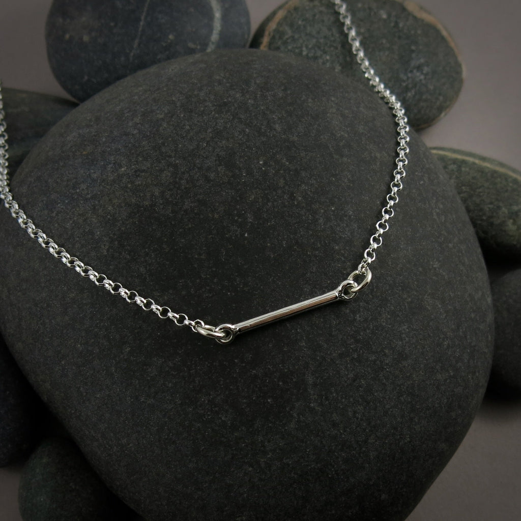 Collier à barre en argent • Collier à barre unique minimaliste et léger