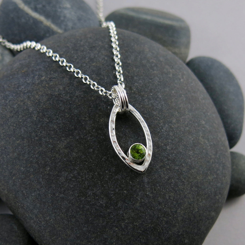 Silver Leaf Necklace with Peridot • Modern Minimal Nature Inspired Necklace