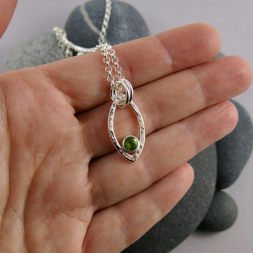 Silver Leaf Necklace with Peridot • Modern Minimal Nature Inspired Necklace