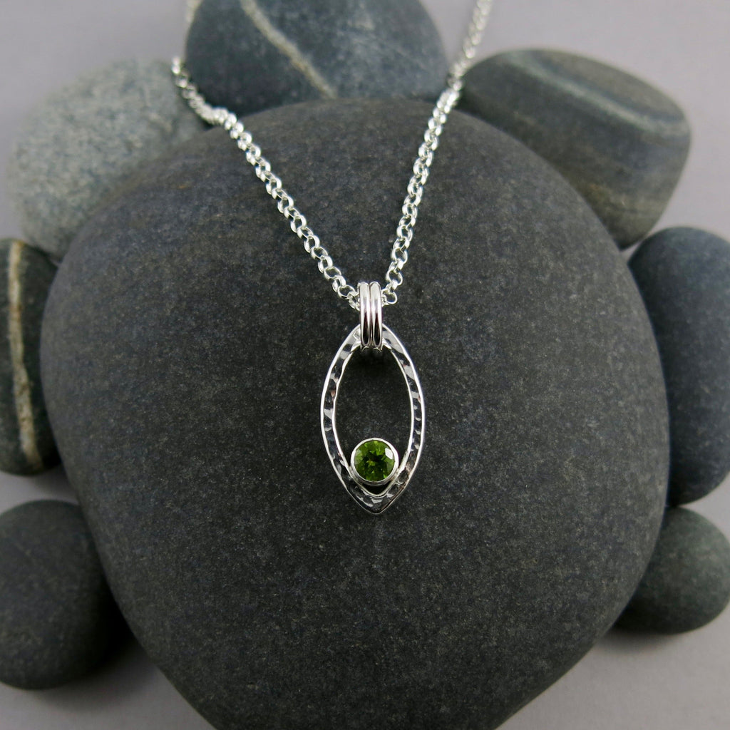 Silver Leaf Necklace with Peridot • Modern Minimal Nature Inspired Necklace