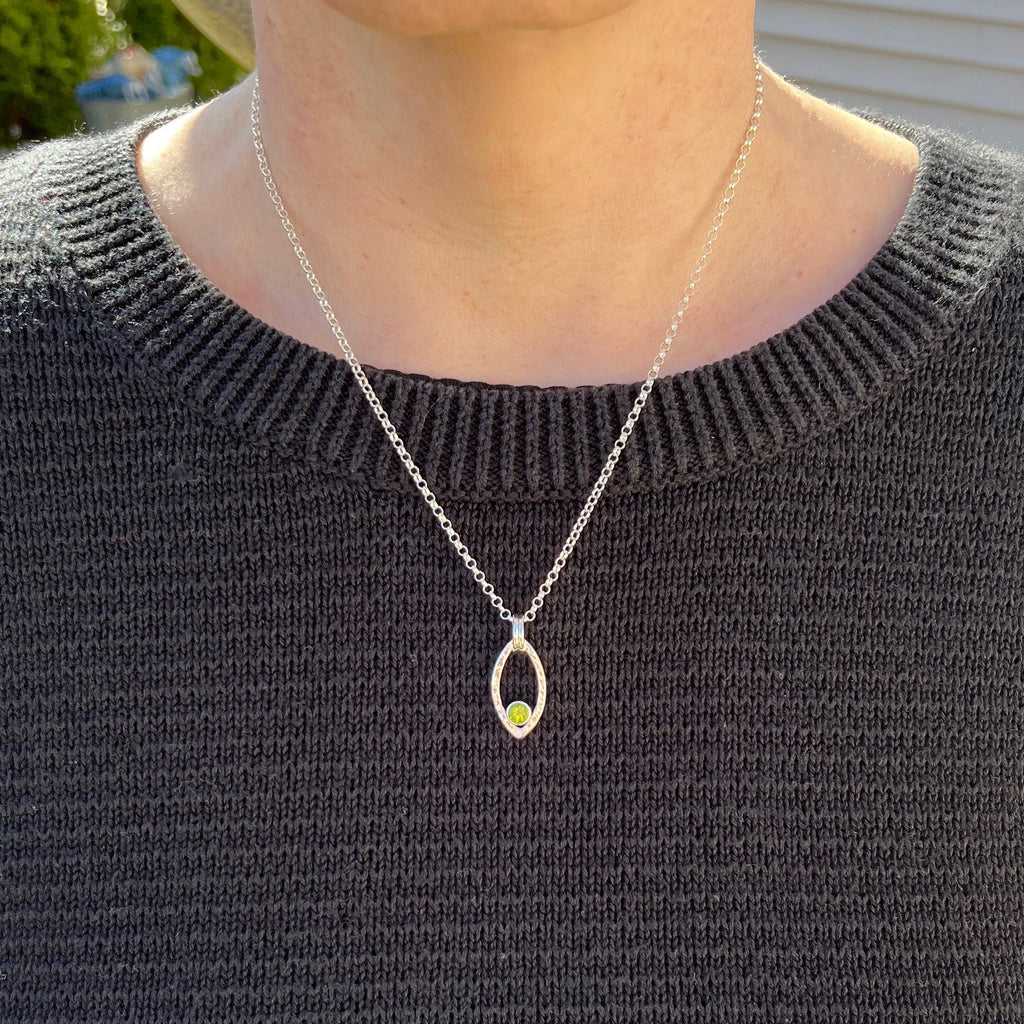 Silver Leaf Necklace with Peridot • Modern Minimal Nature Inspired Necklace