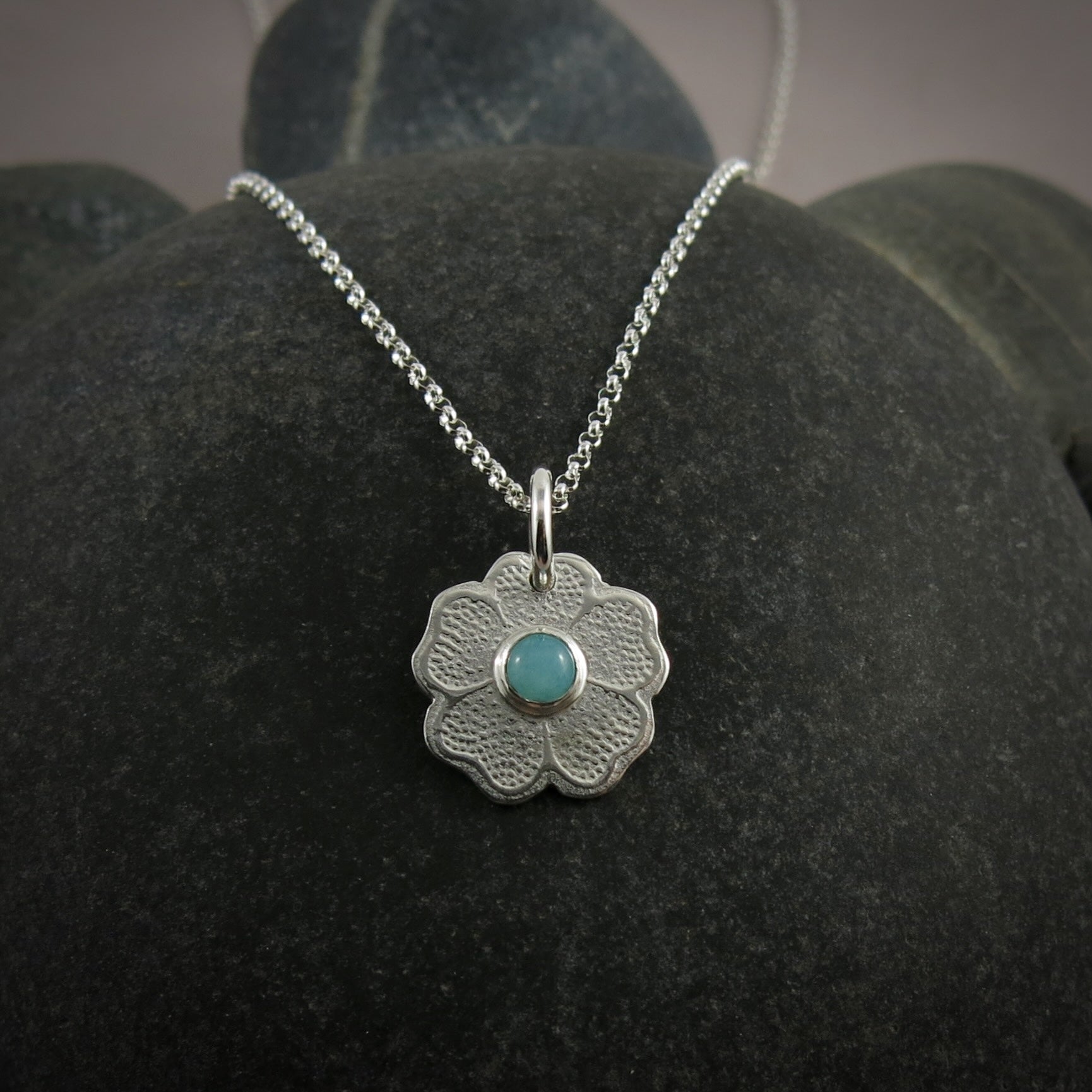 Pendentif Pensée avec Amazonite • Argent Sterling