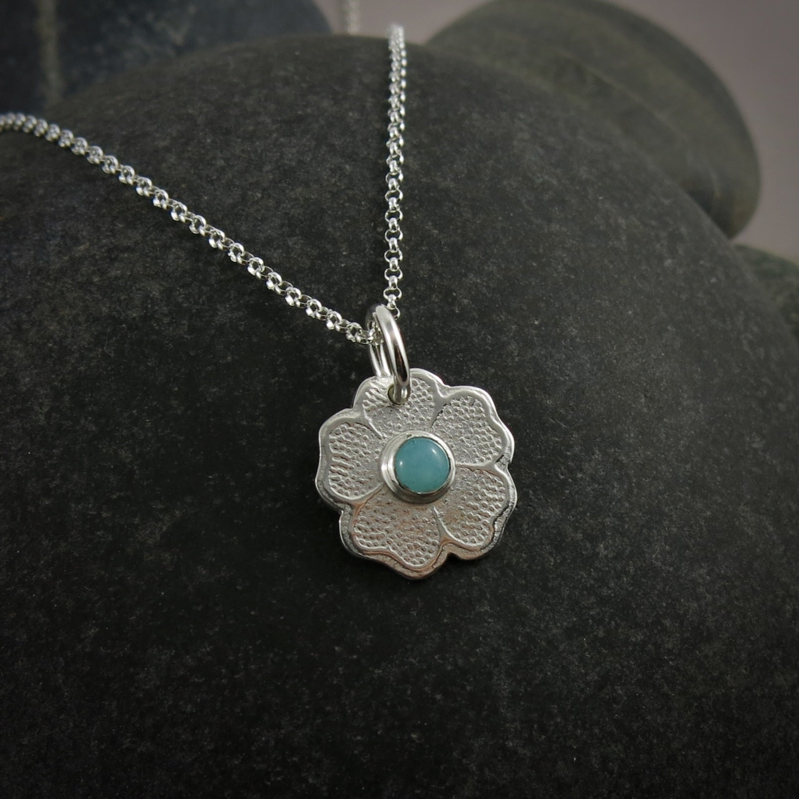 Pendentif Pensée avec Amazonite • Argent Sterling