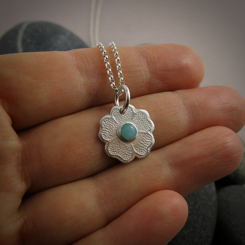 Pendentif Pensée avec Amazonite • Argent Sterling