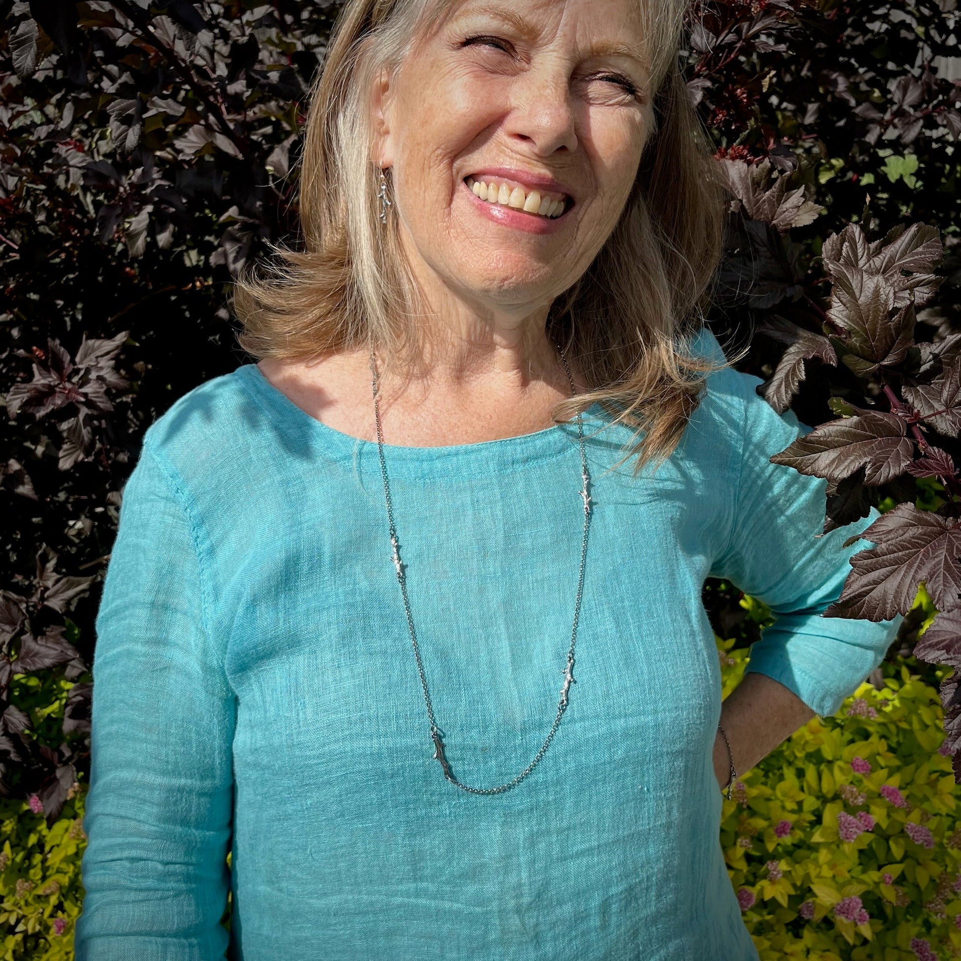 Collier chaîne Silver Twigs Station • Long collier léger à superposer de 30 pouces inspiré de la nature avec des brindilles